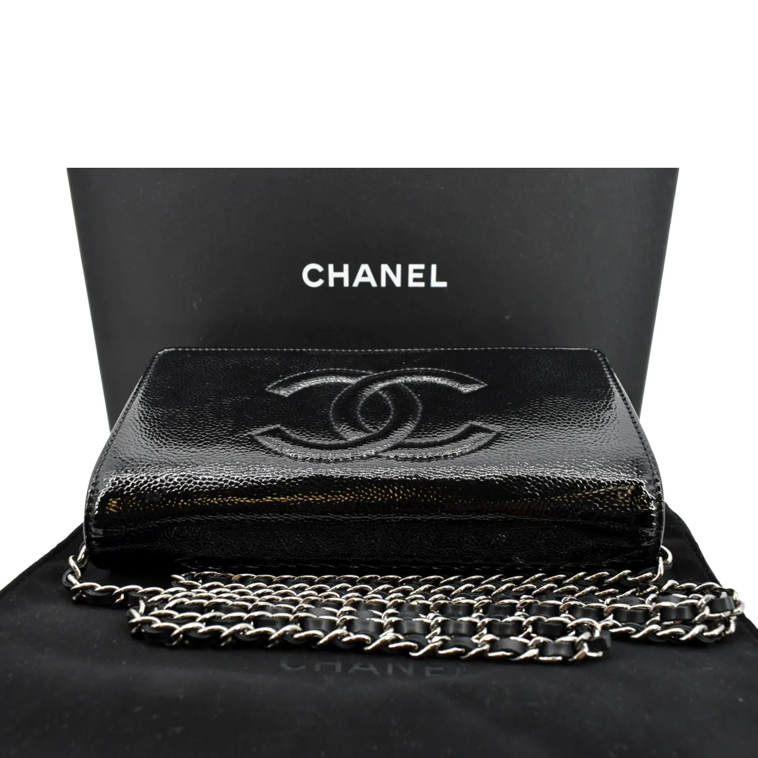 CHANEL CC WOC Caviar Leather Wallet on Chain Shoulder Bag Black