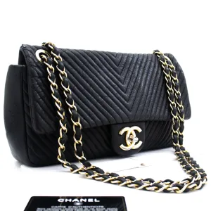 Chanel Chevron V-Stitch Leather Chain Shoulder Bag Single Flap Mat k59