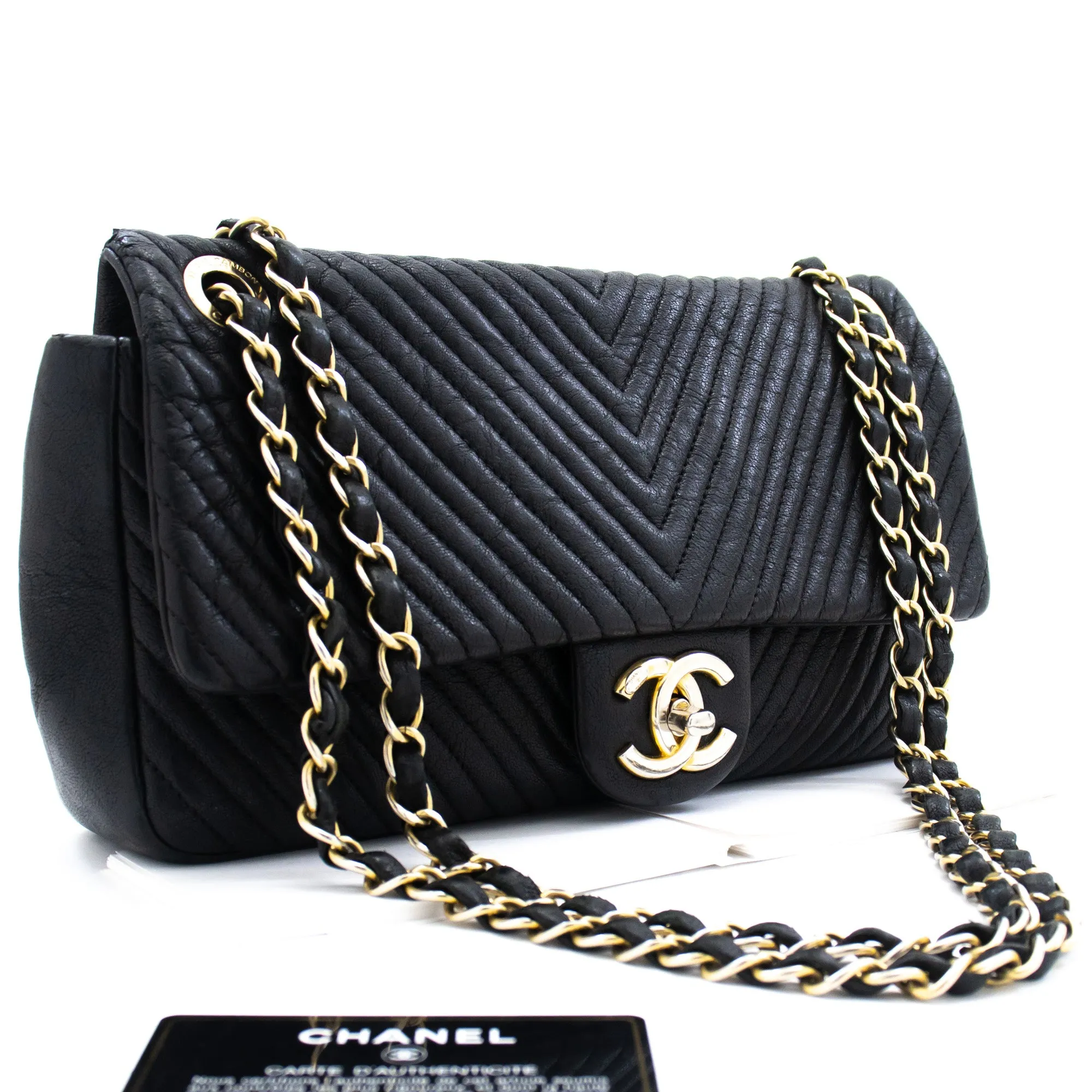 Chanel Chevron V-Stitch Leather Chain Shoulder Bag Single Flap Mat k59