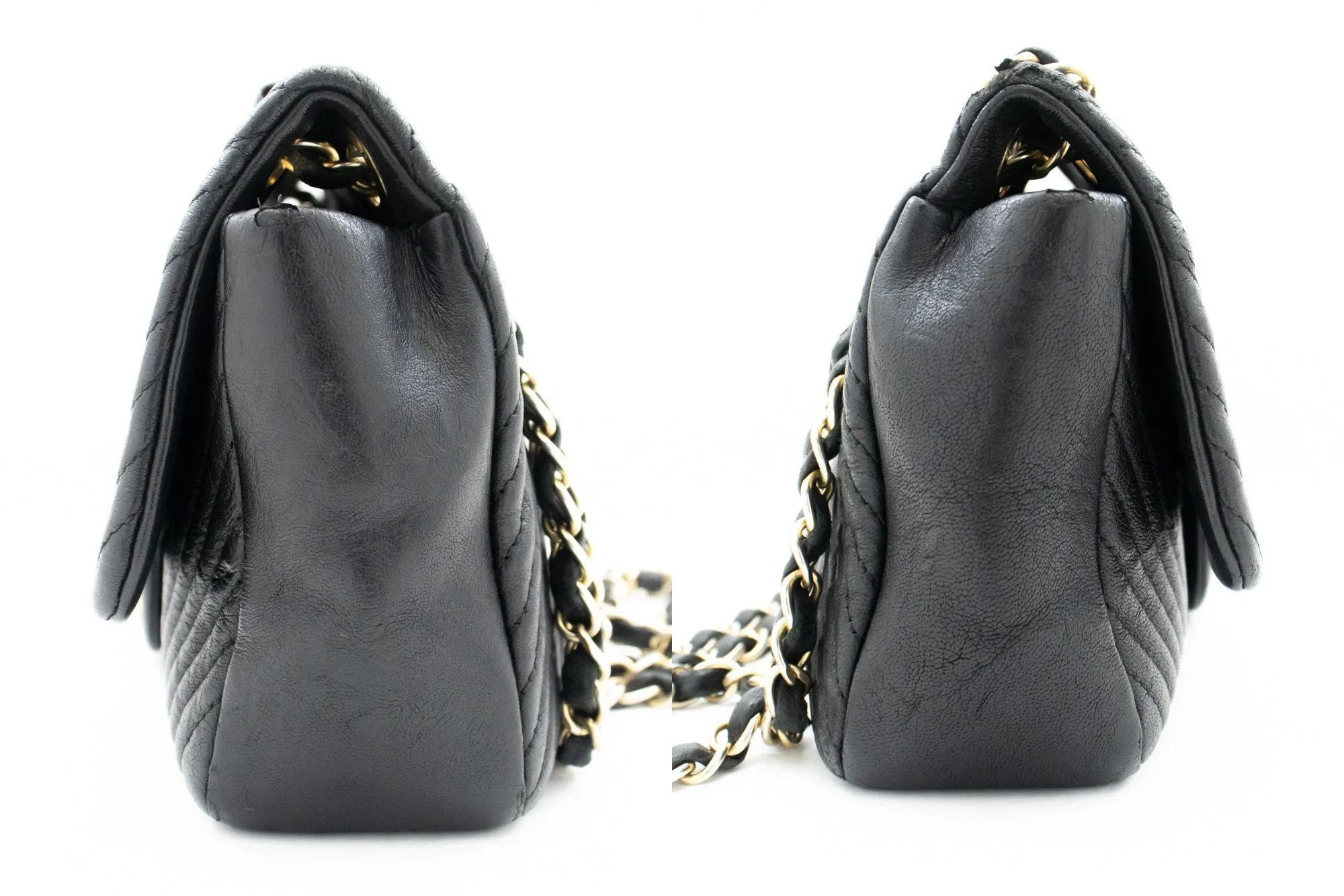 Chanel Chevron V-Stitch Leather Chain Shoulder Bag Single Flap Mat k59