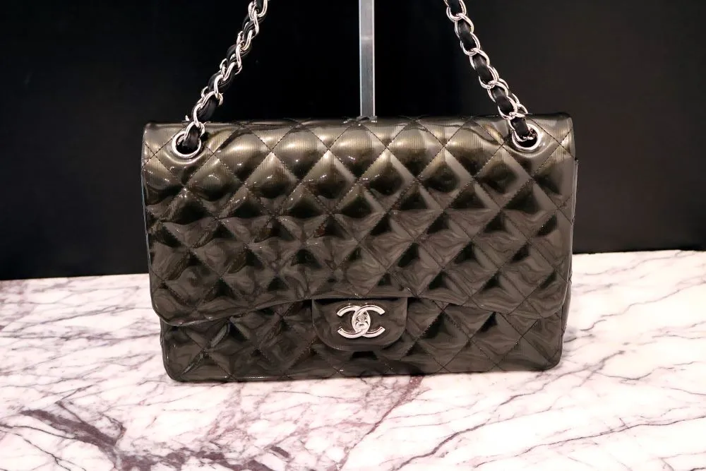 Chanel Classic Diamond Quilted Patent Leather Jumbo Double Flap