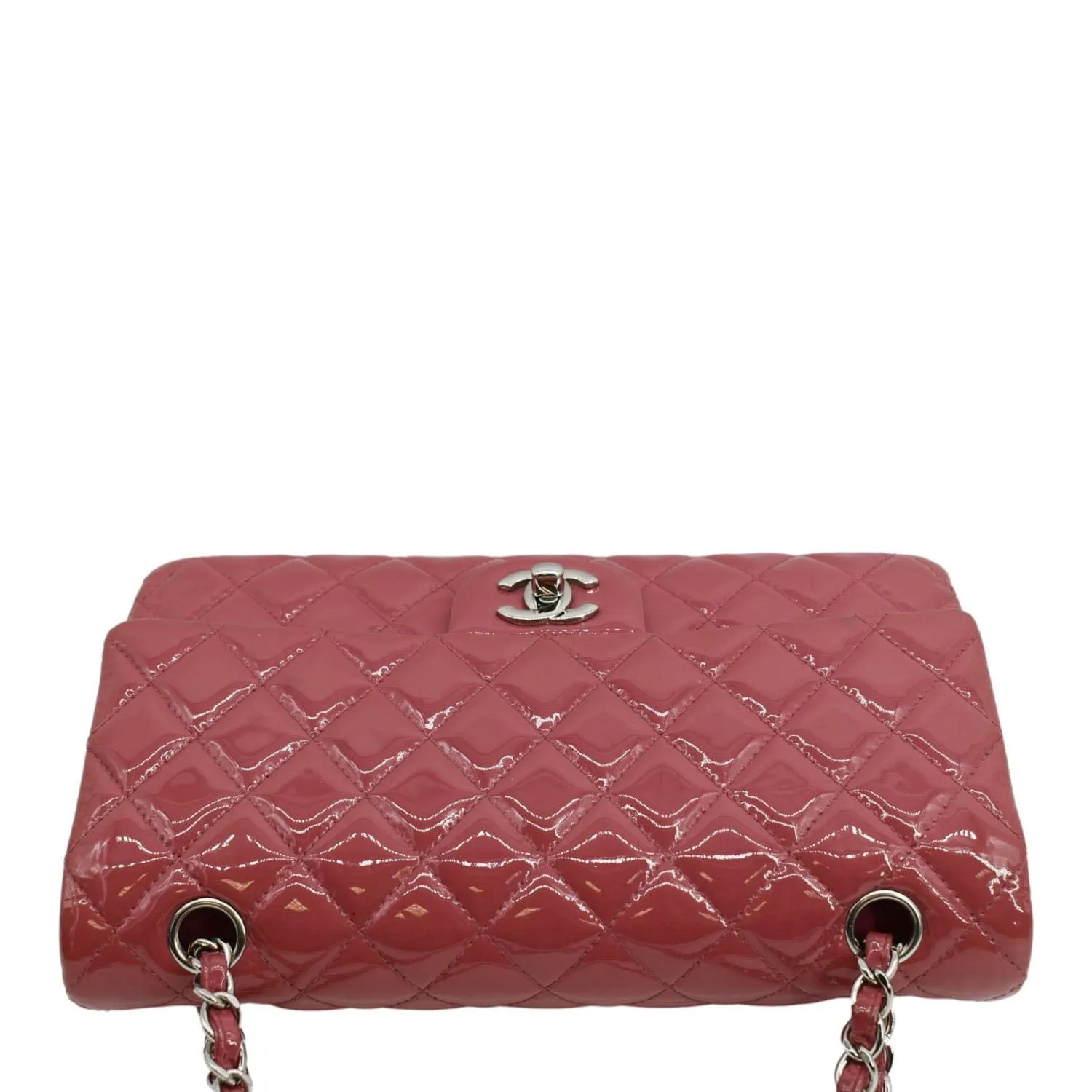 CHANEL Classic Double Flap Patent Leather Shoulder Bag Rose Pink