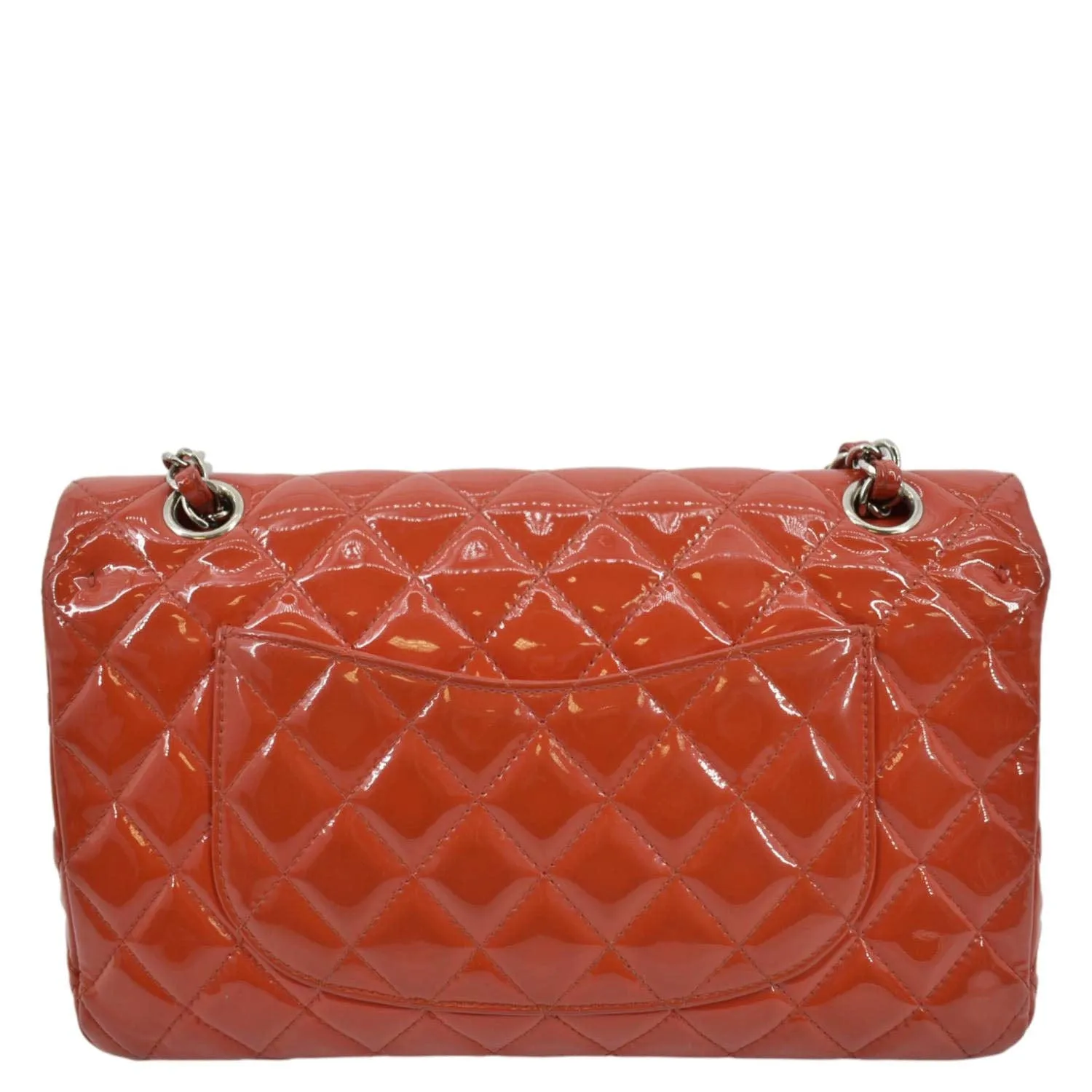 CHANEL Classic Double Flap Quilted Patent Leather Shoulder Bag Red