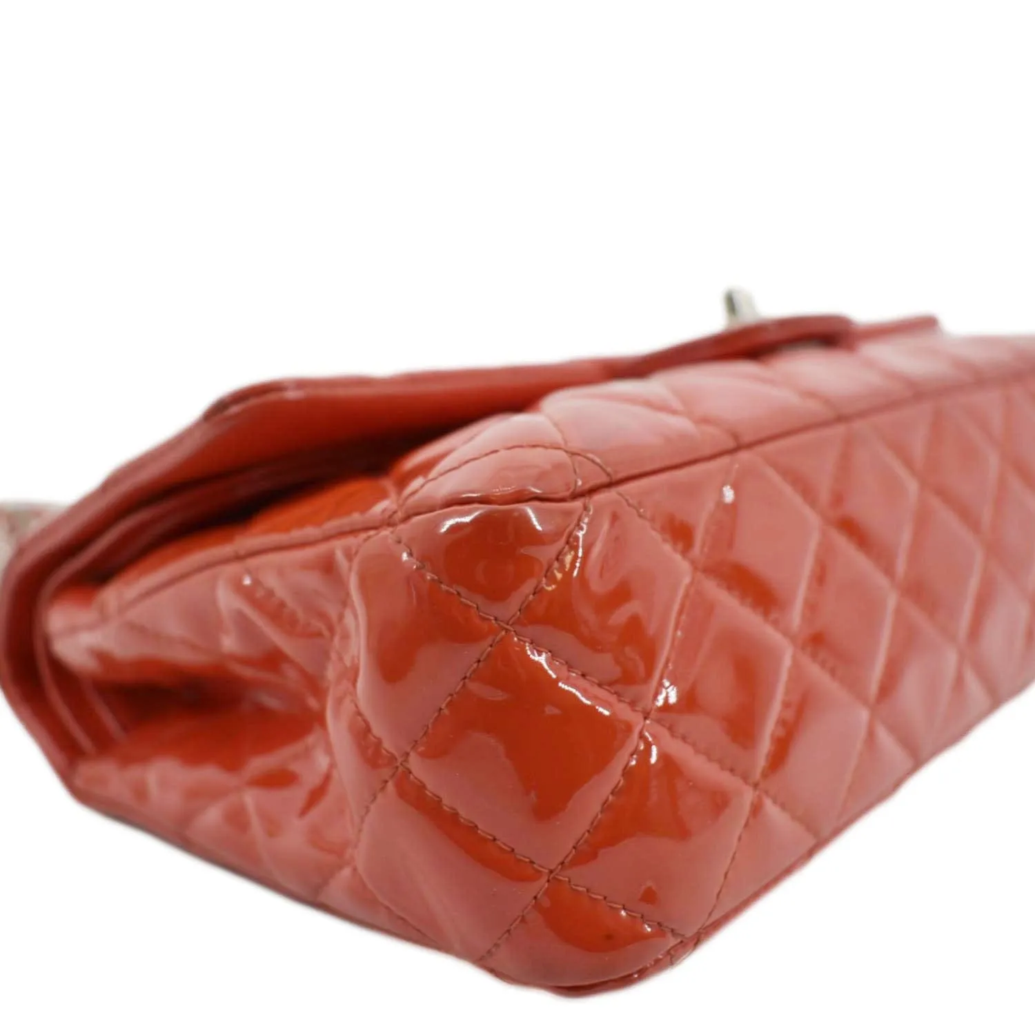 CHANEL Classic Double Flap Quilted Patent Leather Shoulder Bag Red