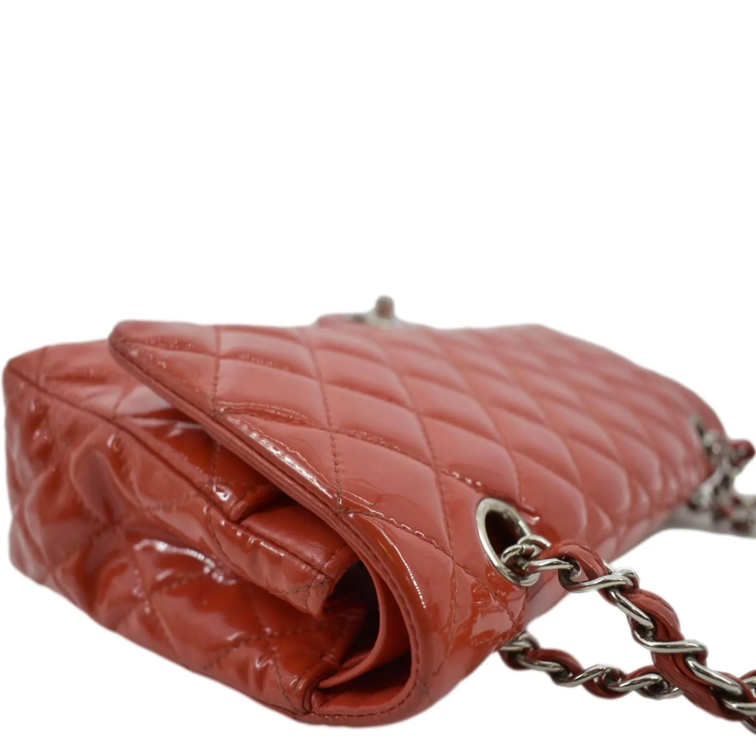 CHANEL Classic Double Flap Quilted Patent Leather Shoulder Bag Red