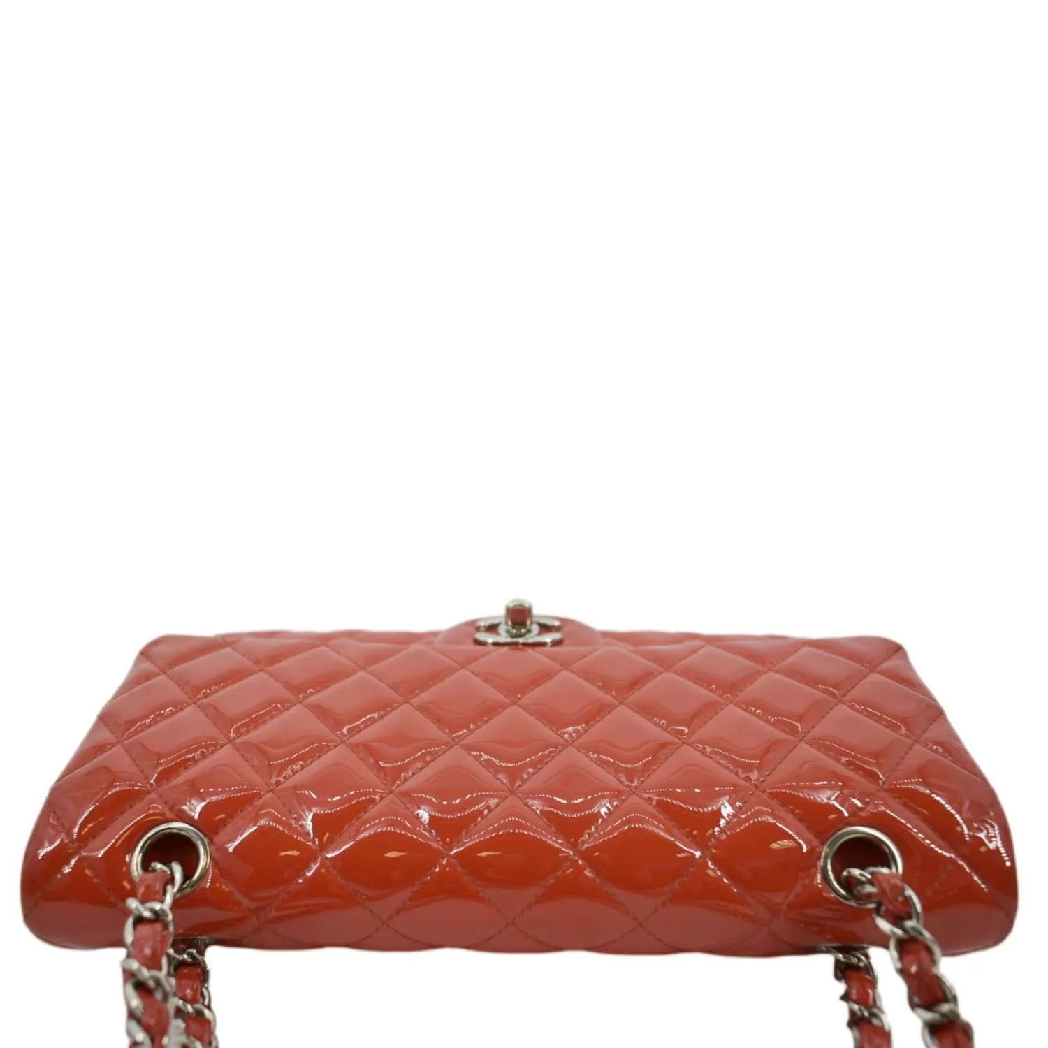 CHANEL Classic Double Flap Quilted Patent Leather Shoulder Bag Red
