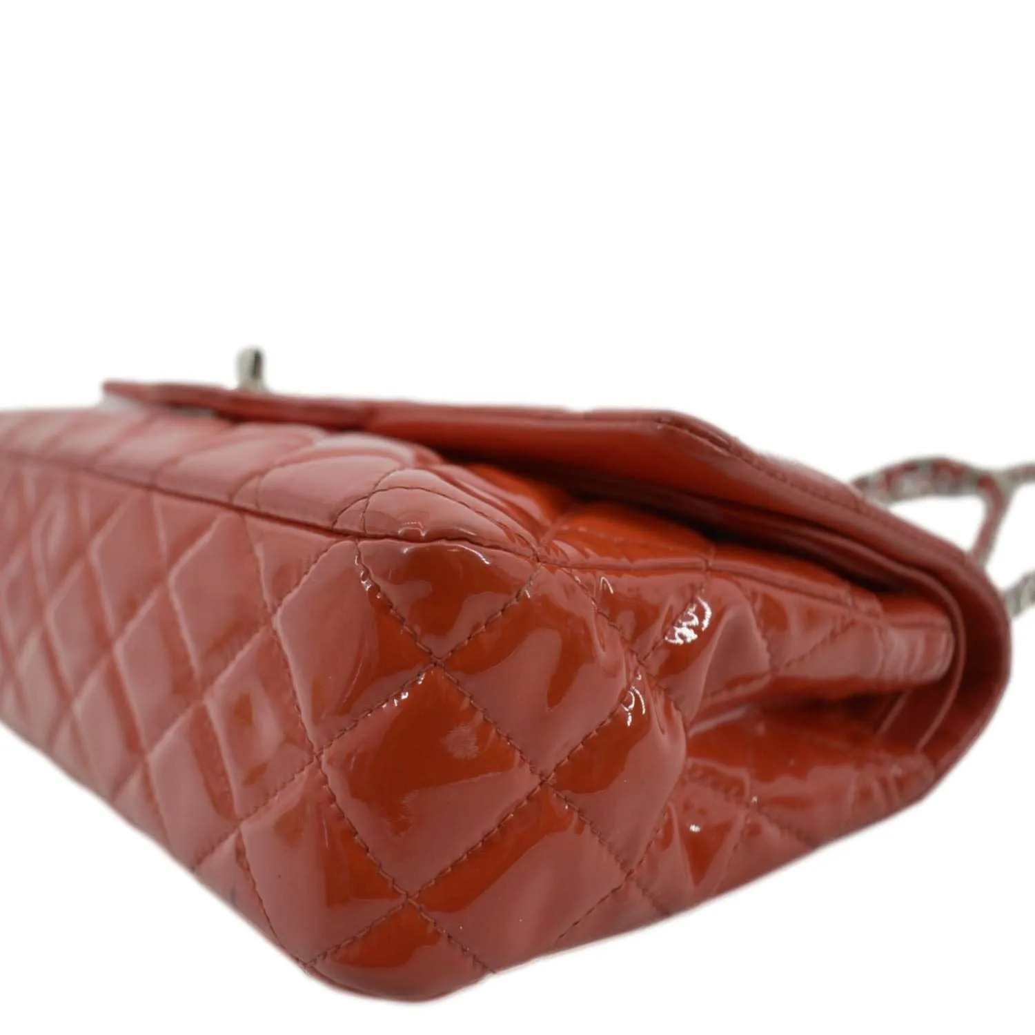 CHANEL Classic Double Flap Quilted Patent Leather Shoulder Bag Red