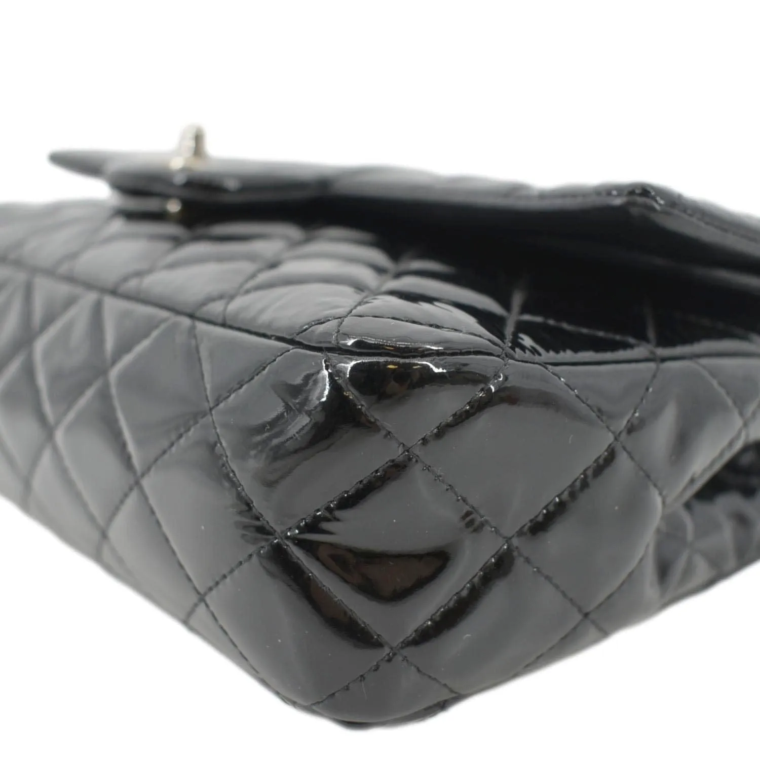 CHANEL Classic Medium Double Flap Patent Leather Shoulder Bag Black