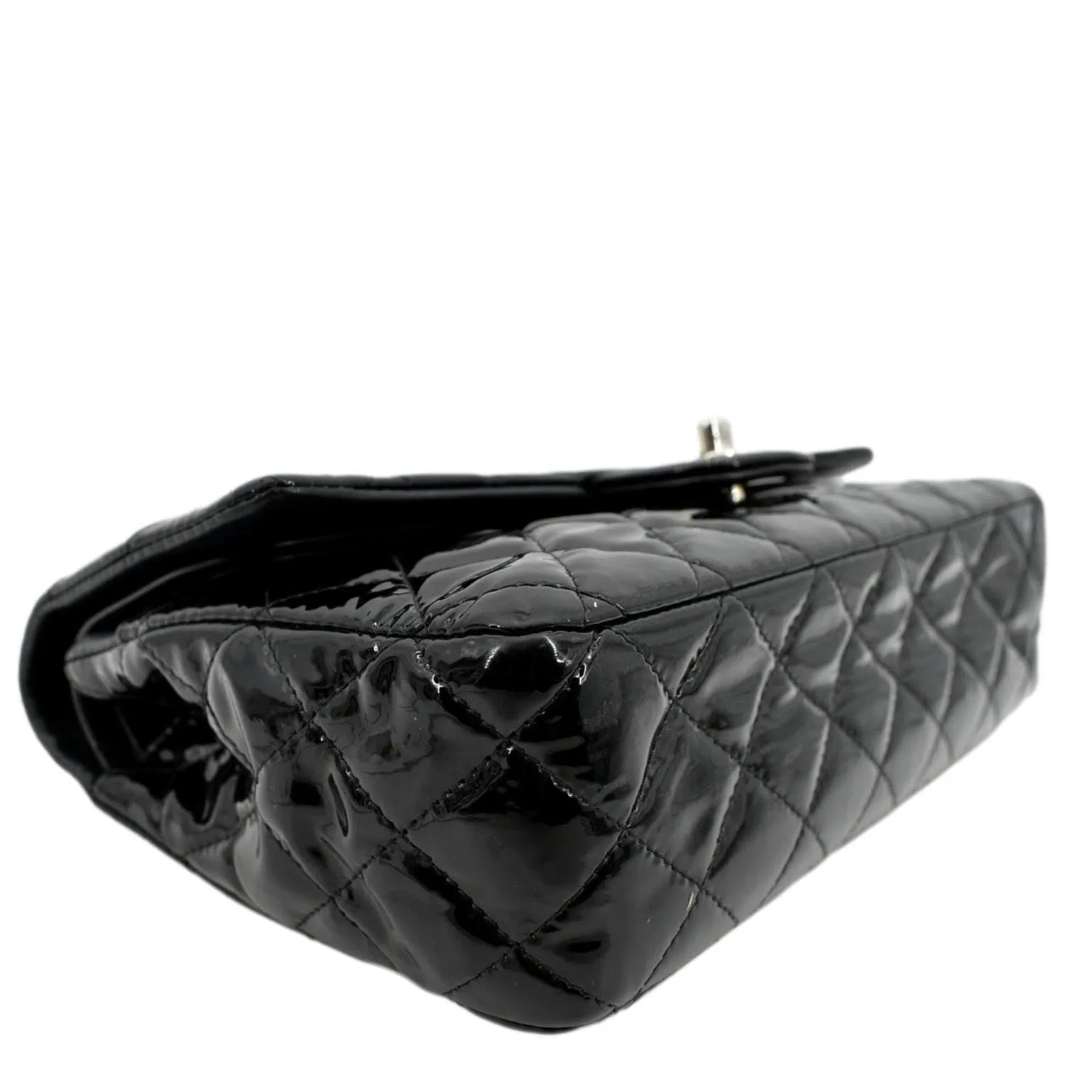 CHANEL Classic Medium Double Flap Patent Leather Shoulder Bag Black