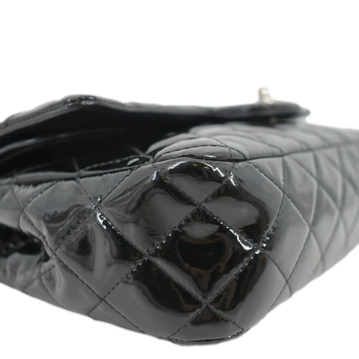 CHANEL Classic Medium Double Flap Patent Leather Shoulder Bag Black