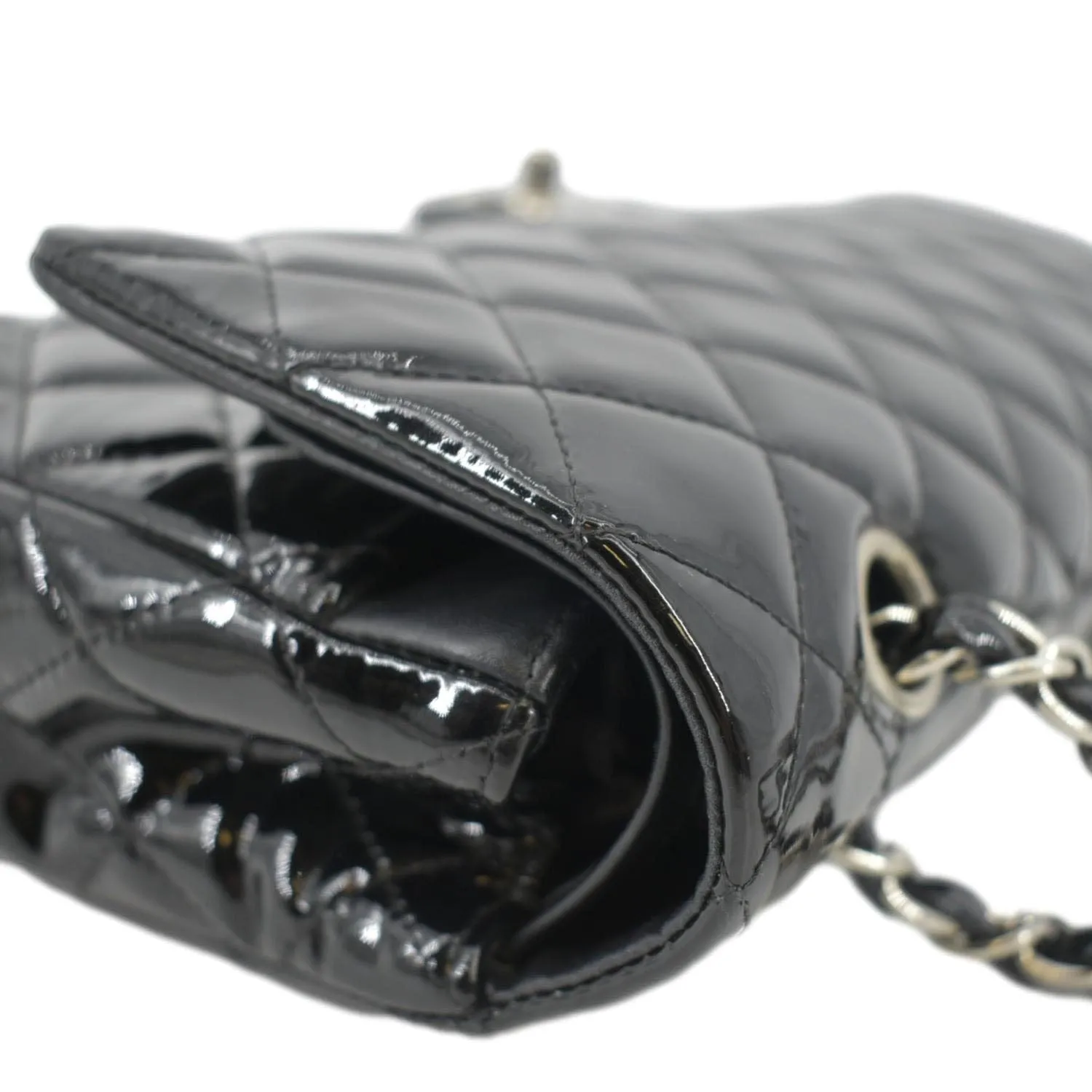 CHANEL Classic Medium Double Flap Patent Leather Shoulder Bag Black
