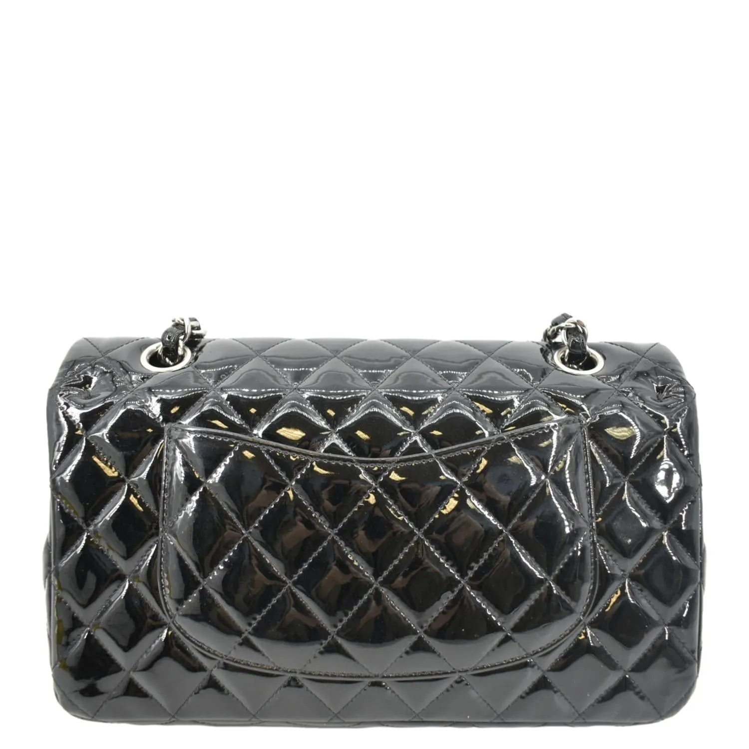 CHANEL Classic Medium Double Flap Patent Leather Shoulder Bag Black