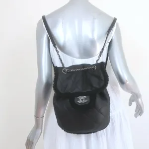 Chanel Coco Neige Shearling Backpack Black Quilted Lambskin Small Bag NEW