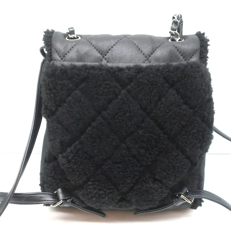 Chanel Coco Neige Shearling Backpack Black Quilted Lambskin Small Bag NEW