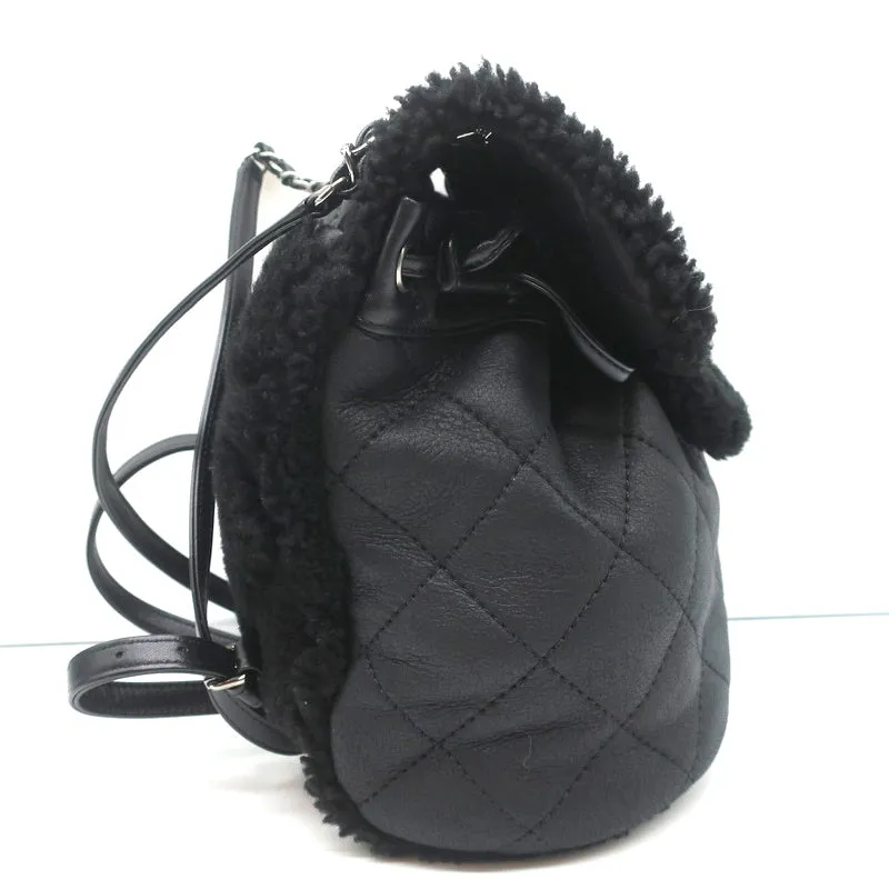 Chanel Coco Neige Shearling Backpack Black Quilted Lambskin Small Bag NEW
