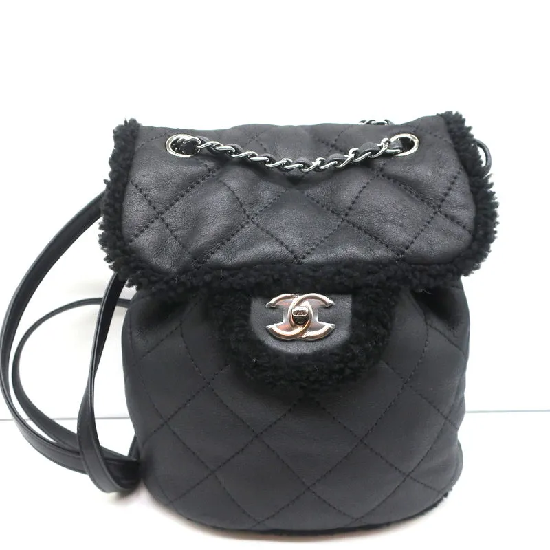 Chanel Coco Neige Shearling Backpack Black Quilted Lambskin Small Bag NEW