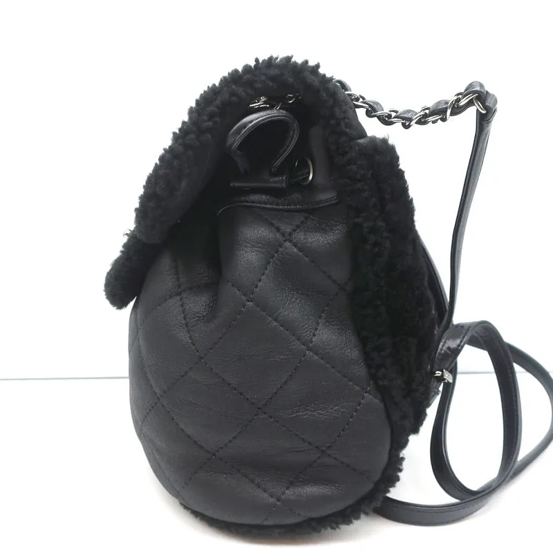 Chanel Coco Neige Shearling Backpack Black Quilted Lambskin Small Bag NEW