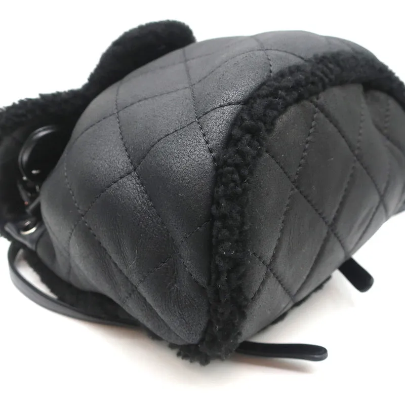 Chanel Coco Neige Shearling Backpack Black Quilted Lambskin Small Bag NEW