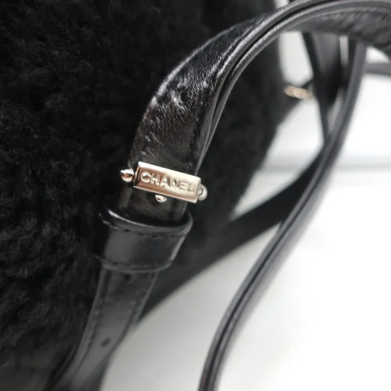 Chanel Coco Neige Shearling Backpack Black Quilted Lambskin Small Bag NEW
