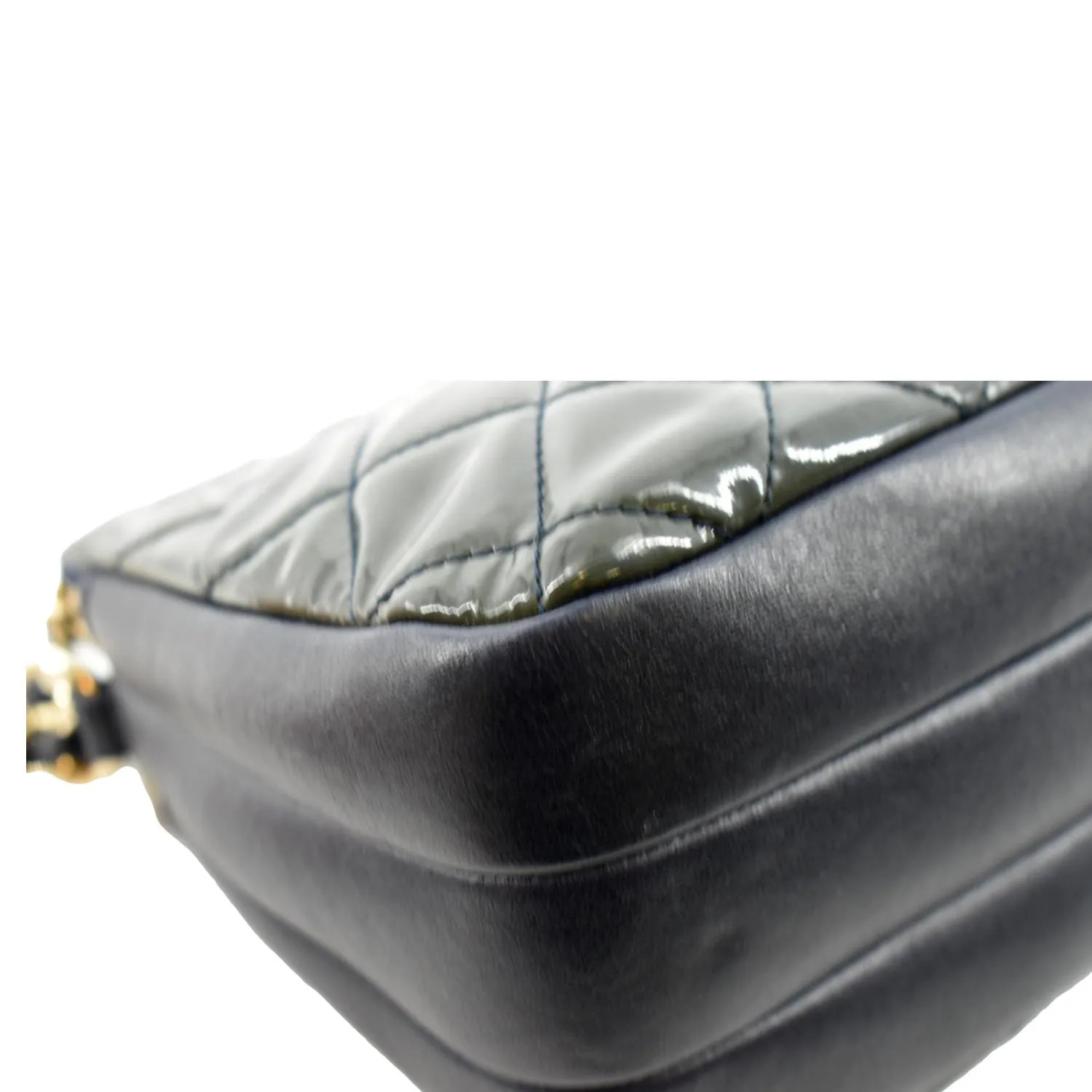 CHANEL Double Zip Patent Leather Shoulder Bag Navy Blue