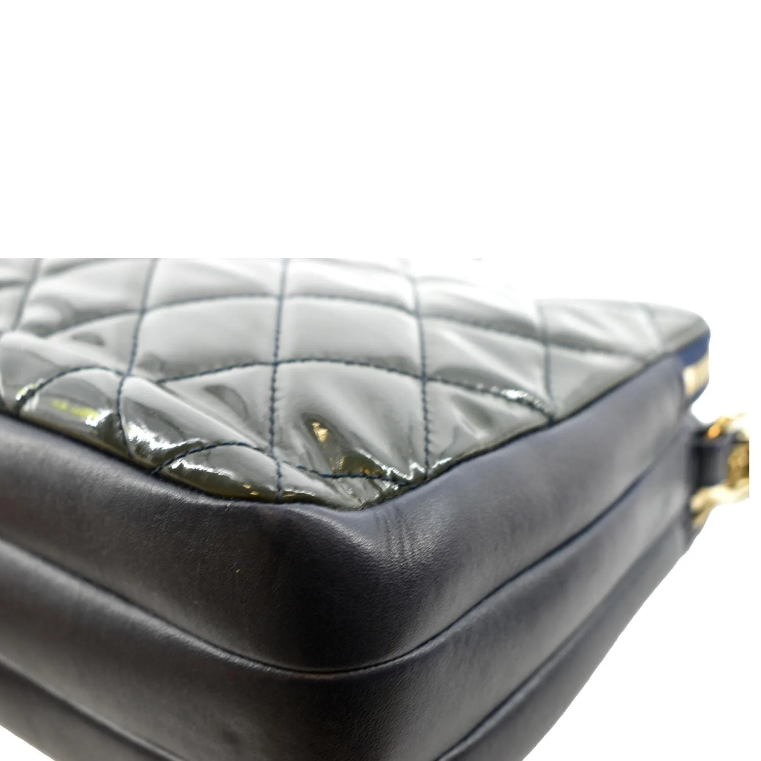 CHANEL Double Zip Patent Leather Shoulder Bag Navy Blue