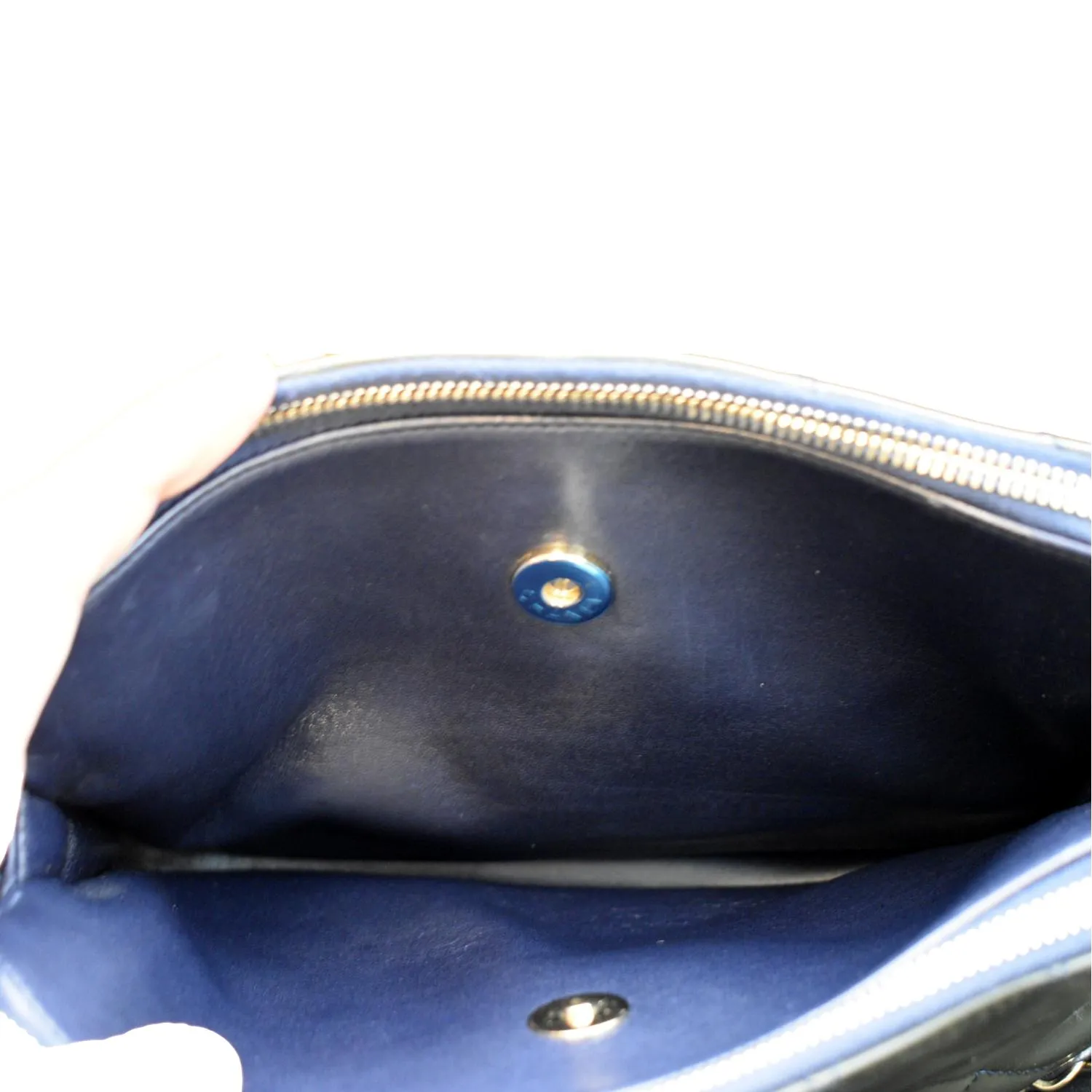 CHANEL Double Zip Patent Leather Shoulder Bag Navy Blue