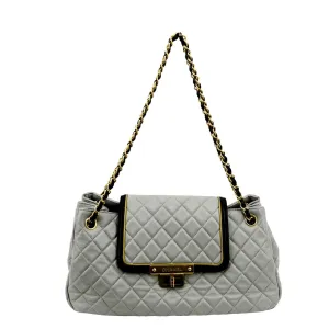CHANEL East West Accordion Flap Quilted Calfskin Leather Shoulder Bag Grey