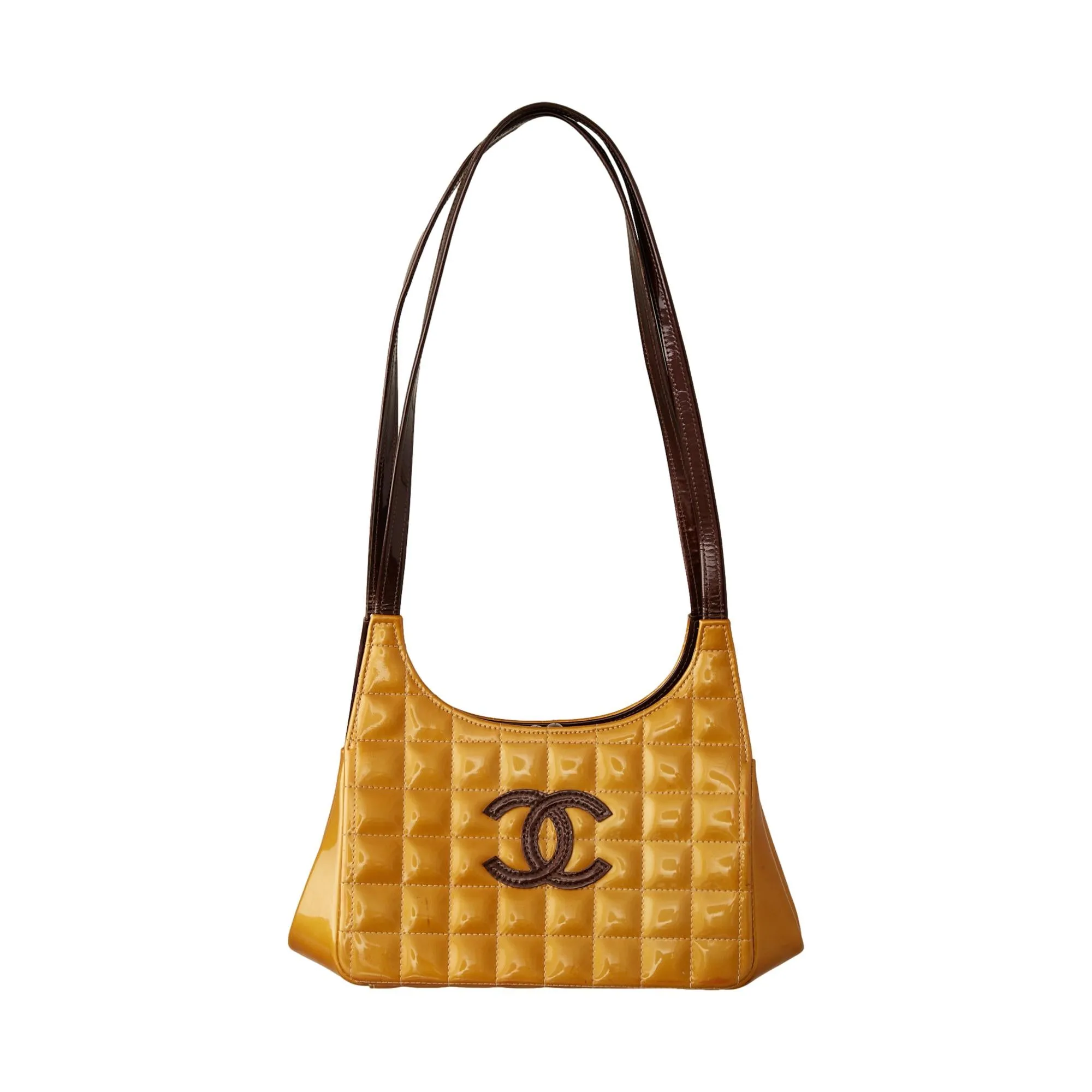 Chanel Gold Patent Quilted Logo Shoulder Bag