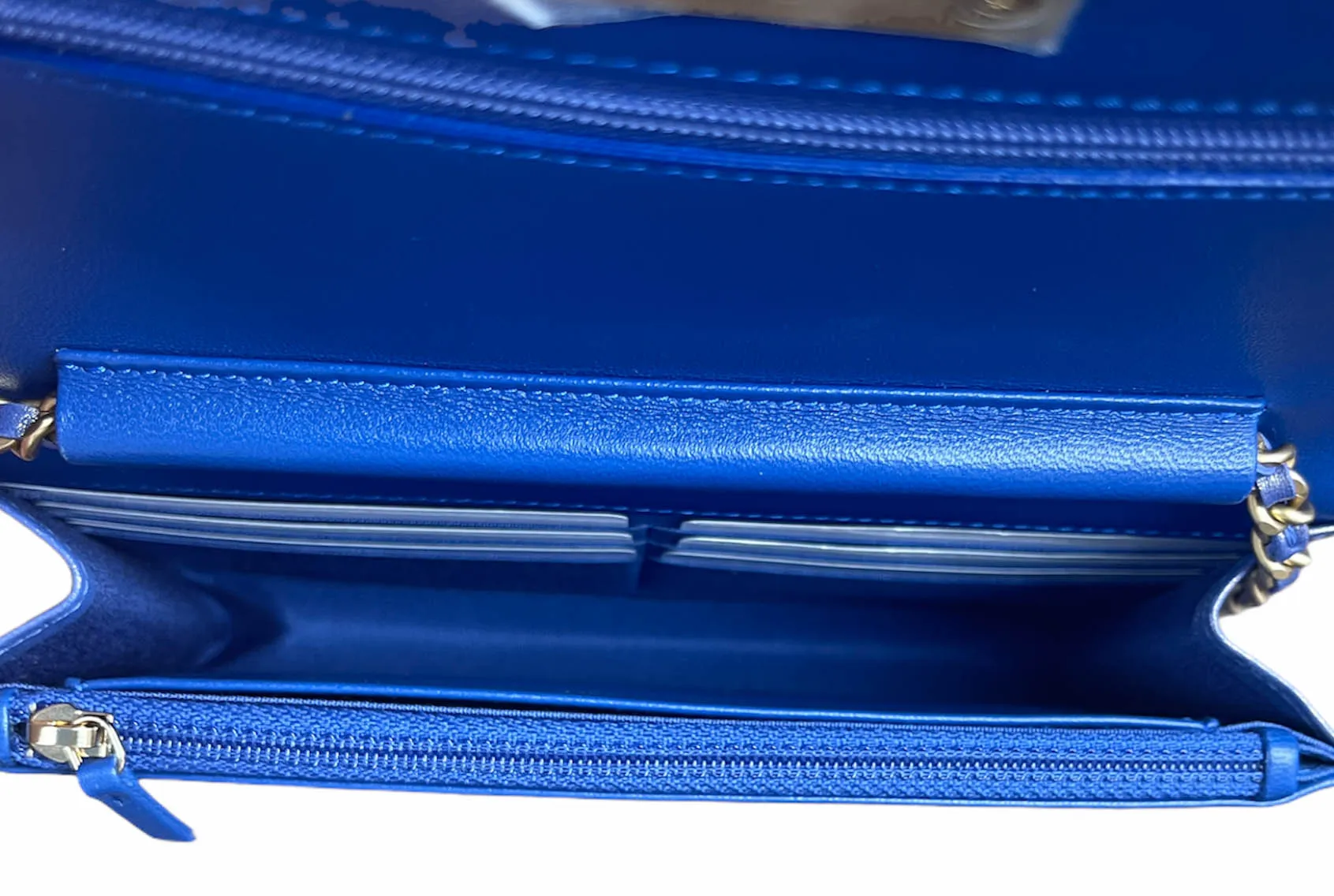 Chanel Iridescent Blue CC Quilted Wallet On Chain WOC Crossbody Bag