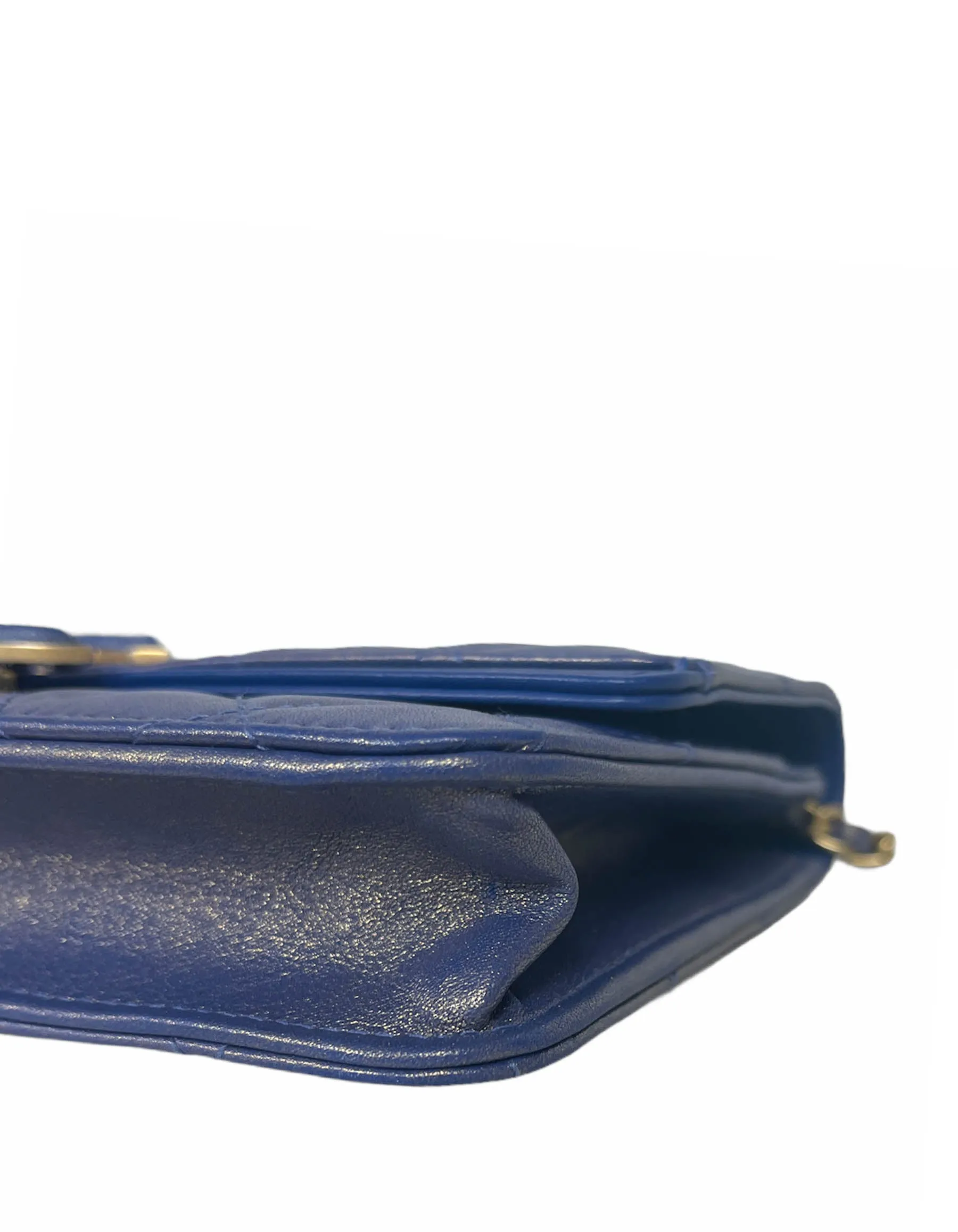 Chanel Iridescent Blue CC Quilted Wallet On Chain WOC Crossbody Bag