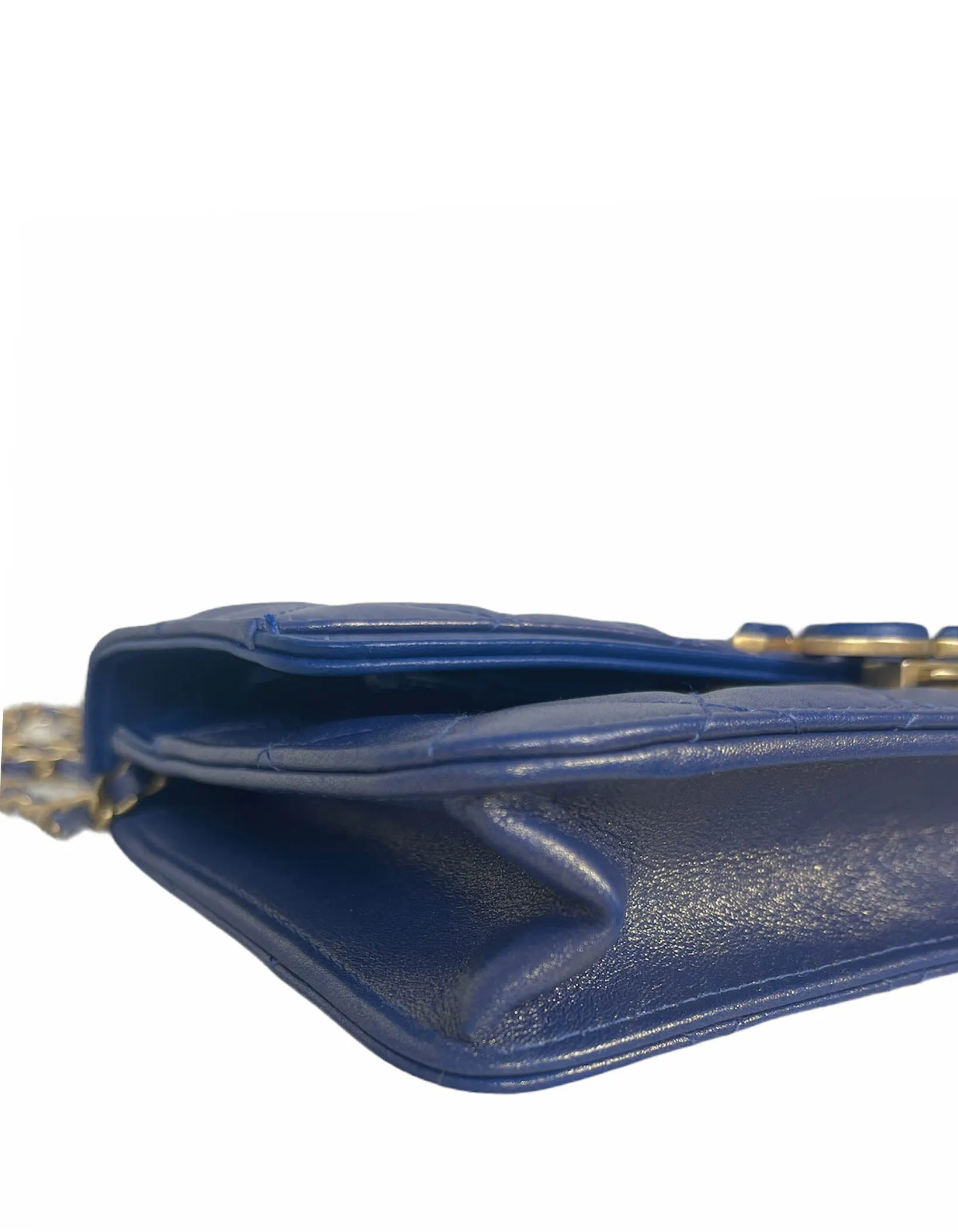 Chanel Iridescent Blue CC Quilted Wallet On Chain WOC Crossbody Bag