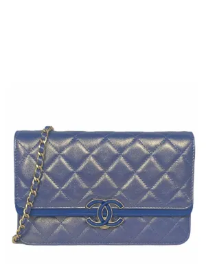 Chanel Iridescent Blue CC Quilted Wallet On Chain WOC Crossbody Bag