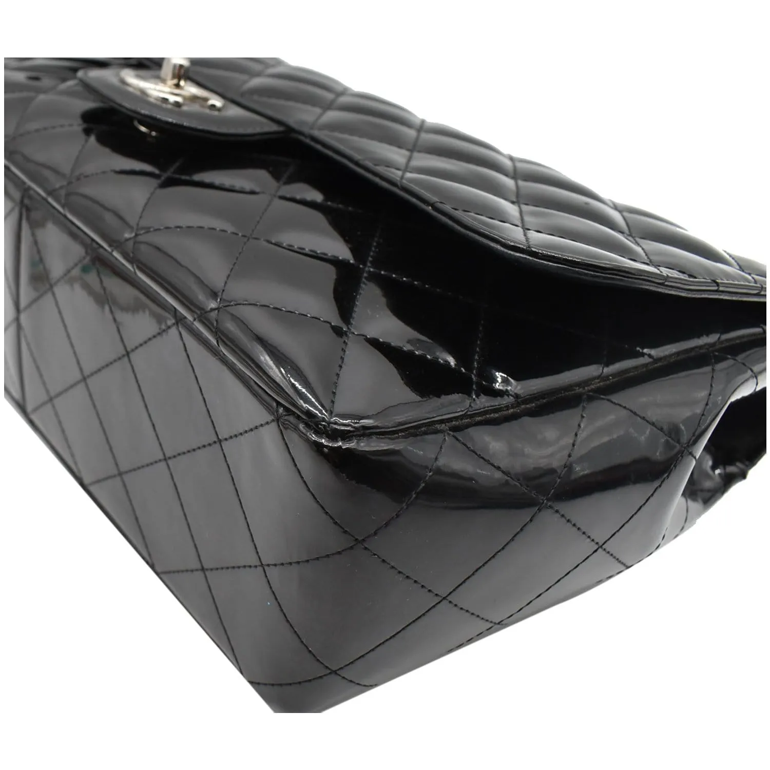 CHANEL Jumbo Single Flap Patent Leather Shoulder Bag Black