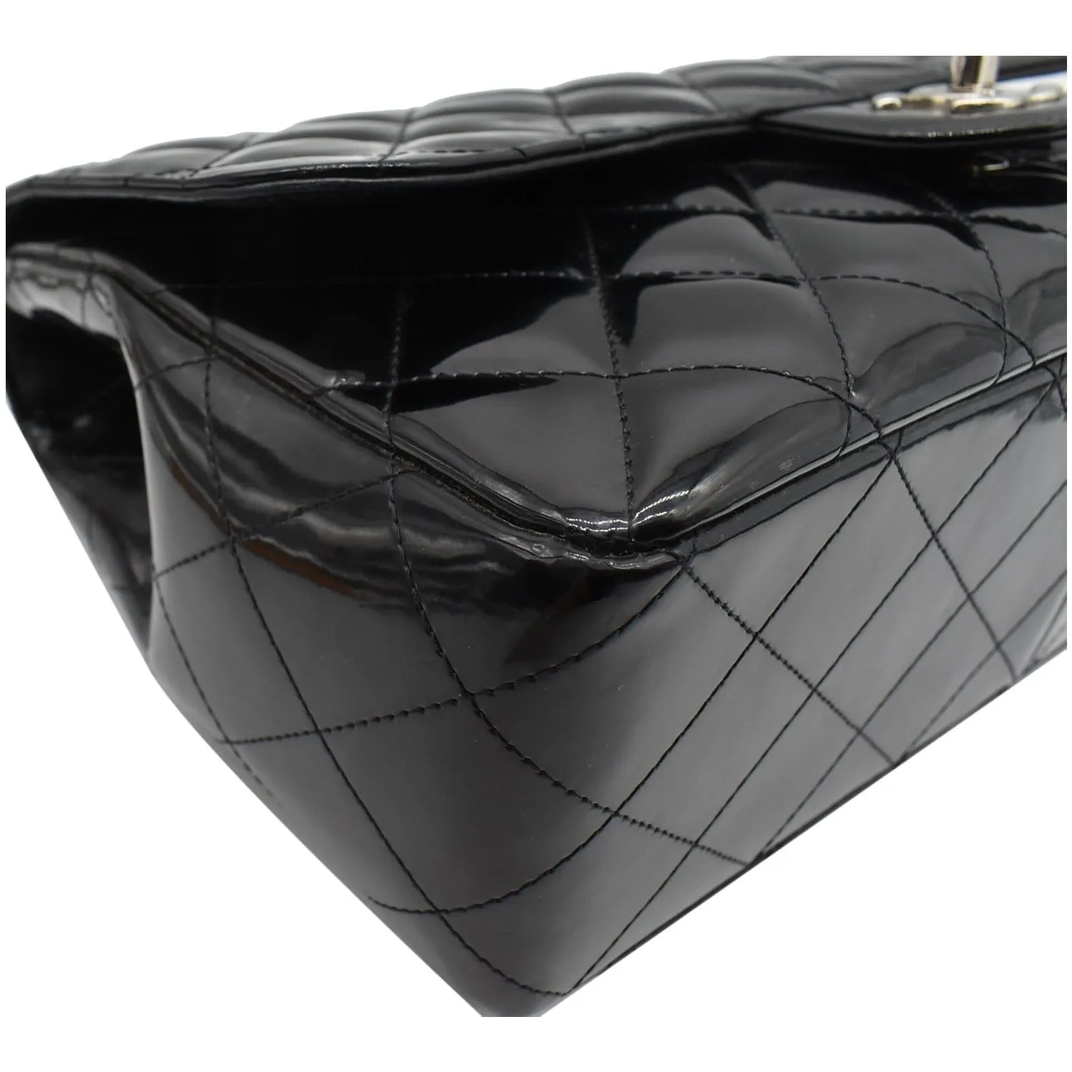 CHANEL Jumbo Single Flap Patent Leather Shoulder Bag Black