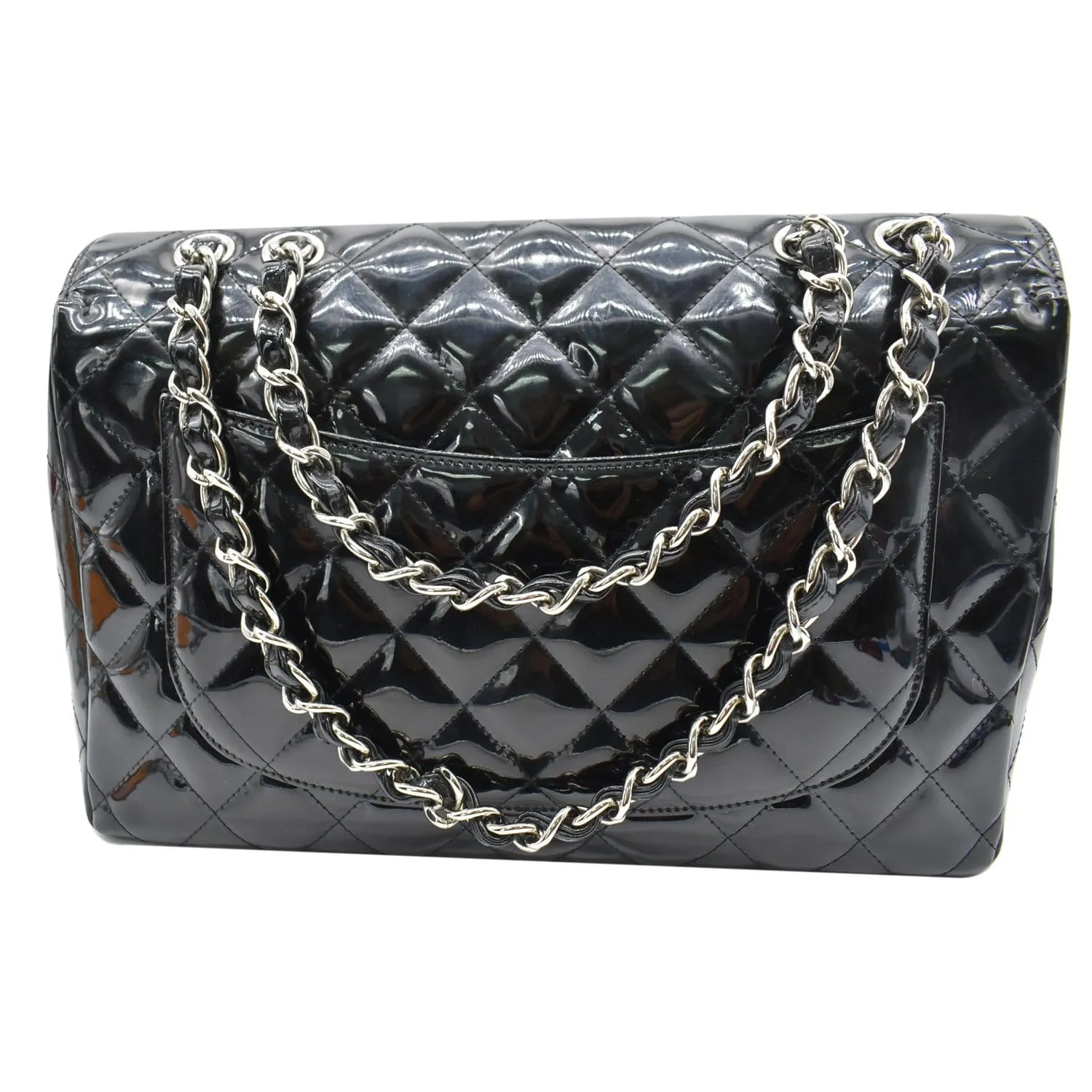 CHANEL Jumbo Single Flap Patent Leather Shoulder Bag Black