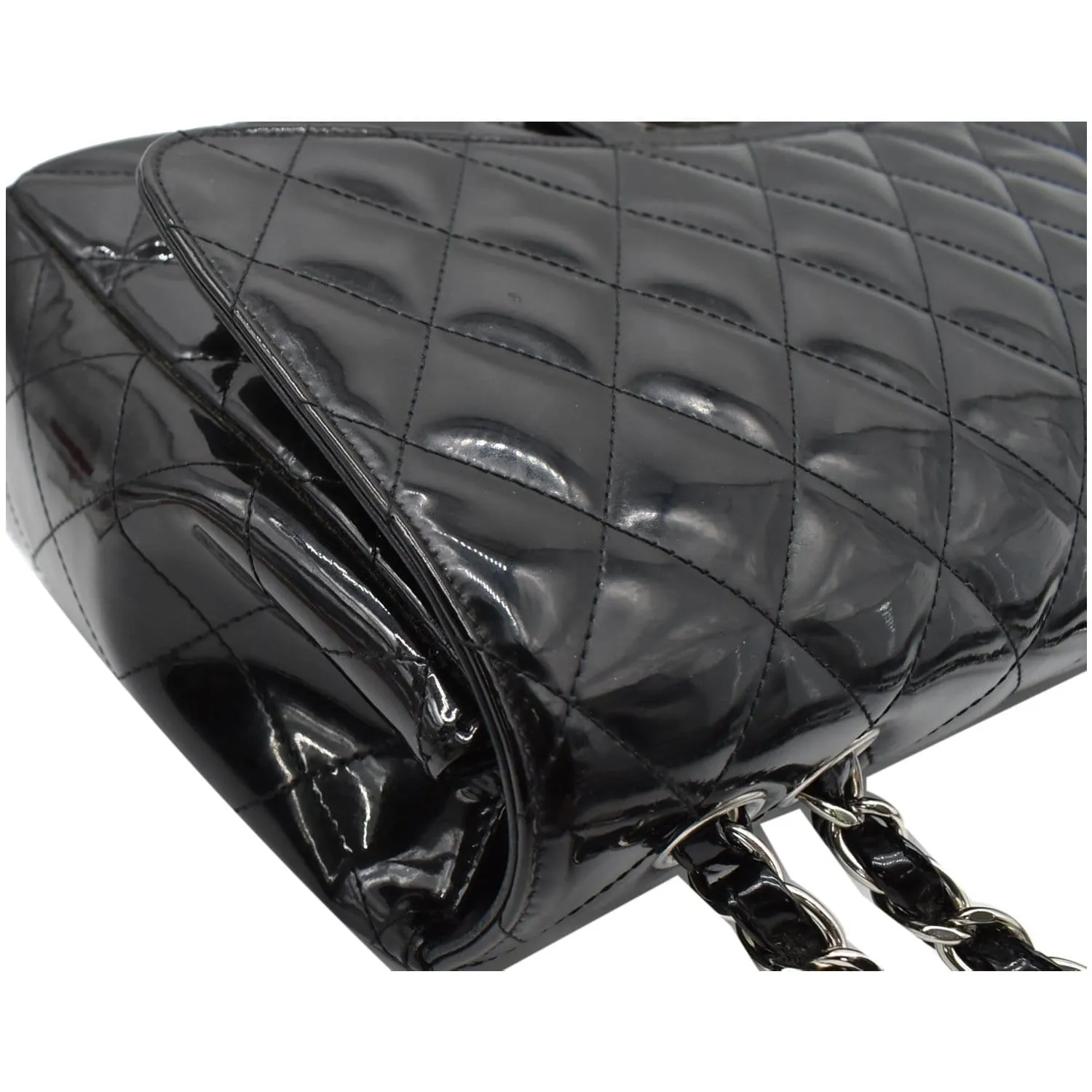 CHANEL Jumbo Single Flap Patent Leather Shoulder Bag Black