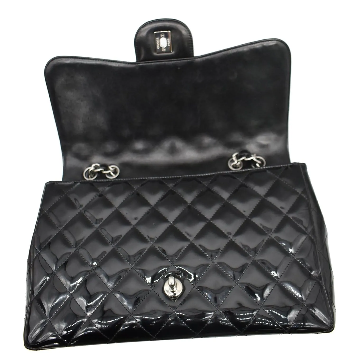 CHANEL Jumbo Single Flap Patent Leather Shoulder Bag Black