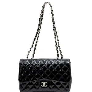 CHANEL Jumbo Single Flap Patent Leather Shoulder Bag Black