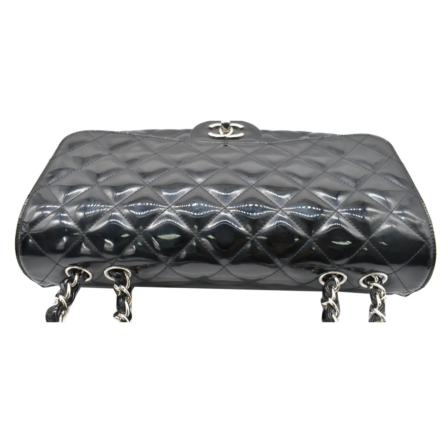 CHANEL Jumbo Single Flap Patent Leather Shoulder Bag Black