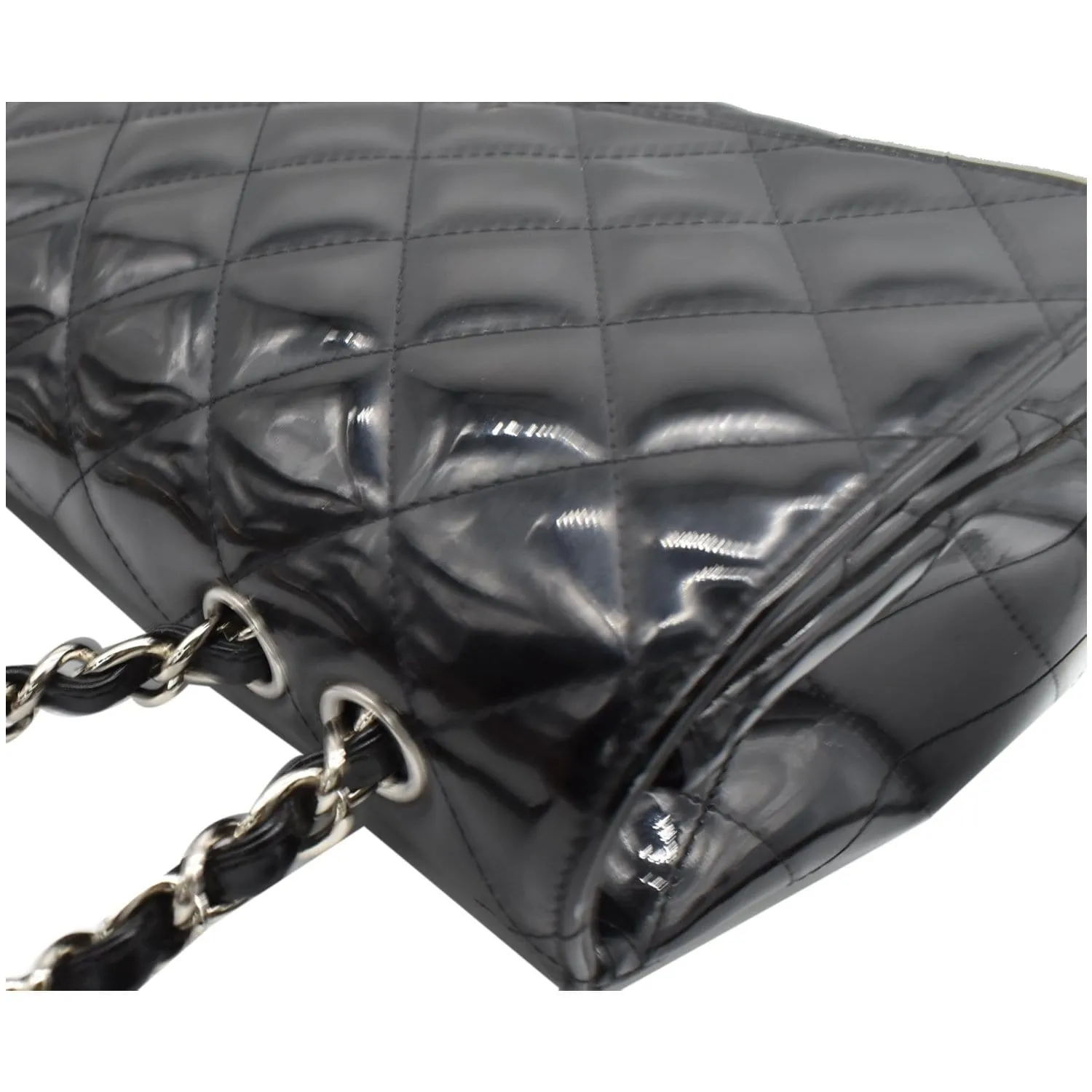 CHANEL Jumbo Single Flap Patent Leather Shoulder Bag Black