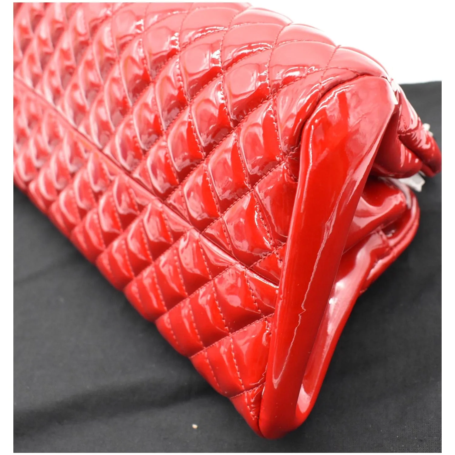 CHANEL Just Mademoiselle Patent Leather Bowling Bag Red