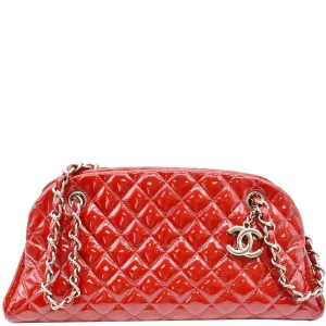 CHANEL Just Mademoiselle Patent Leather Bowling Bag Red