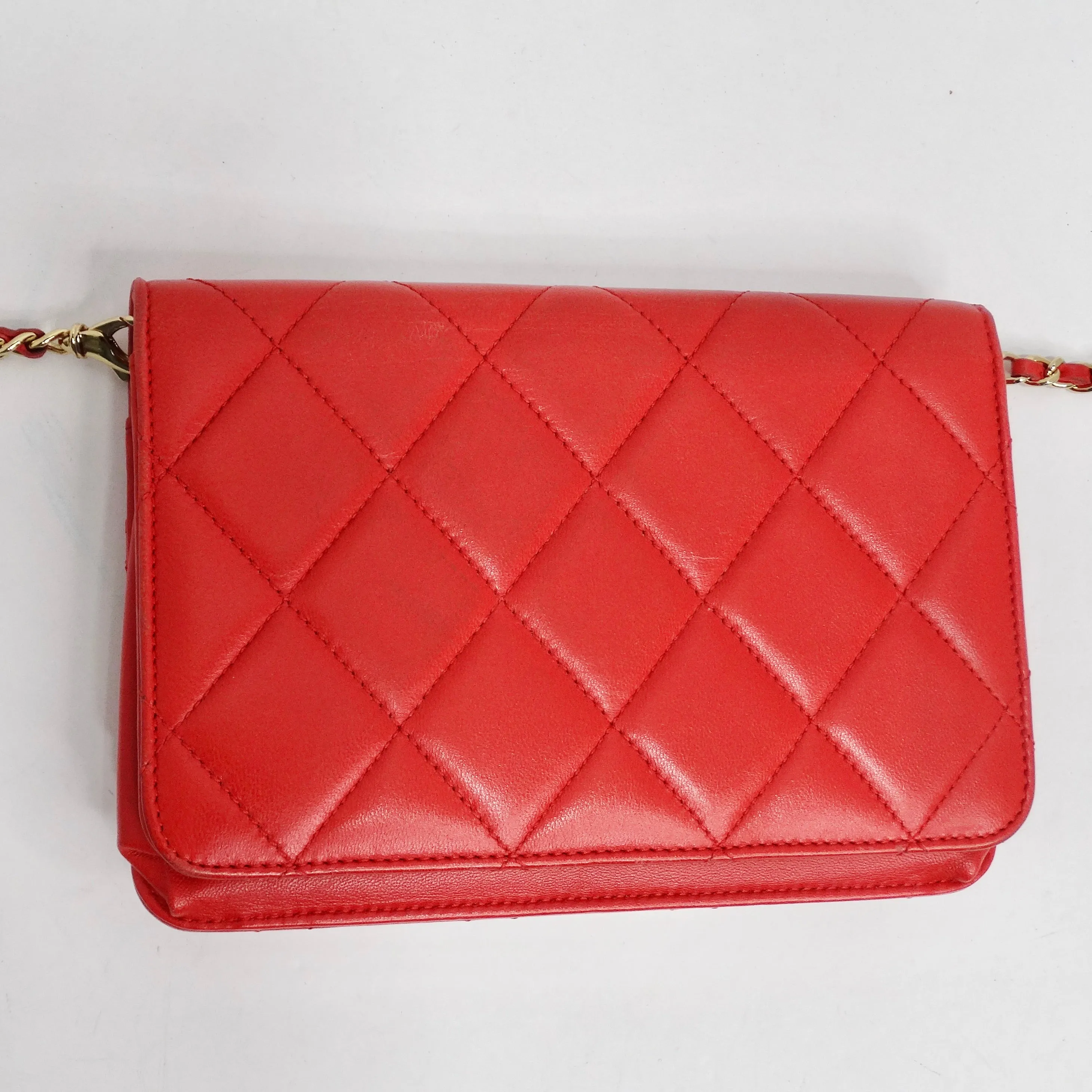 Chanel Lambskin Quilted Golden Class Wallet on Chain Red