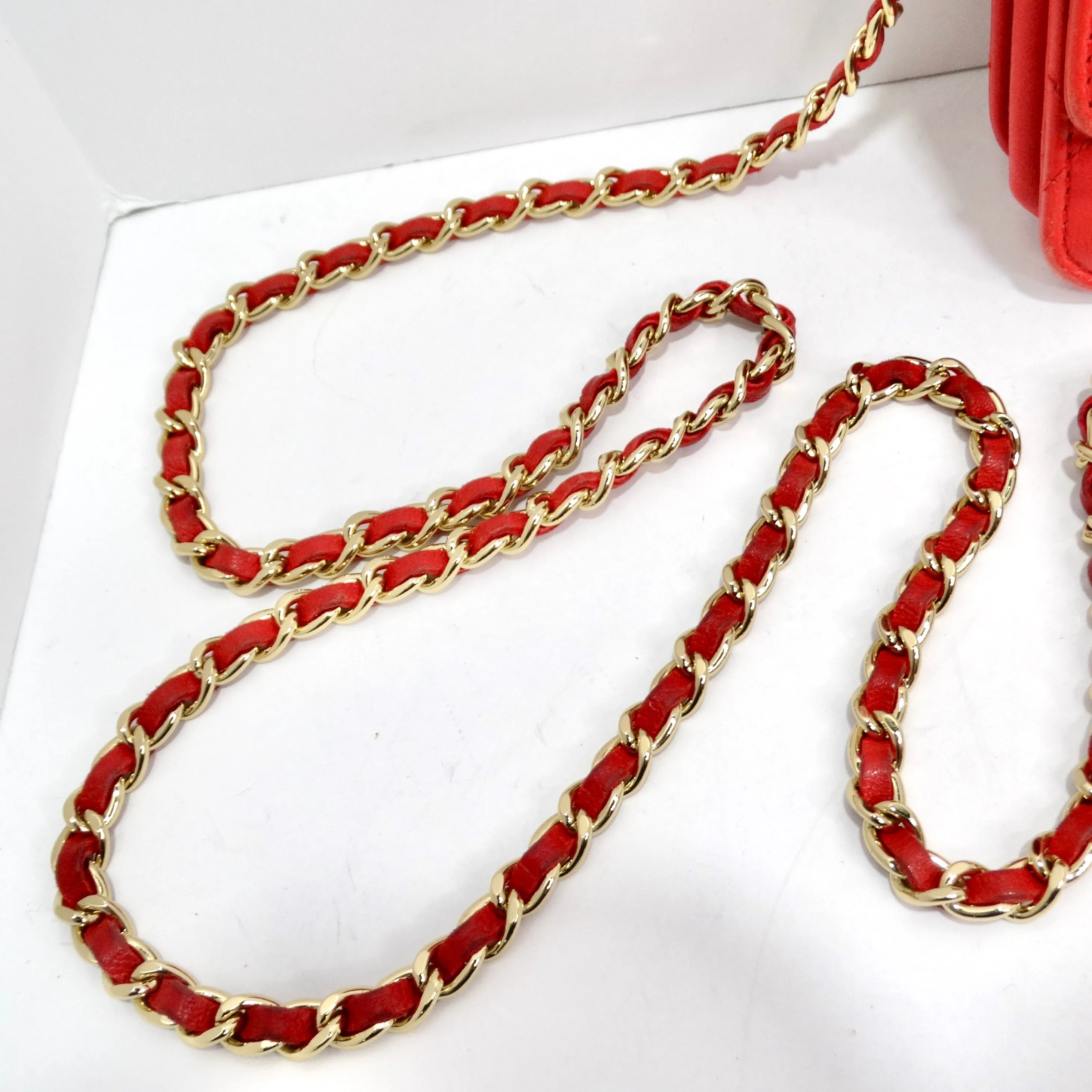 Chanel Lambskin Quilted Golden Class Wallet on Chain Red