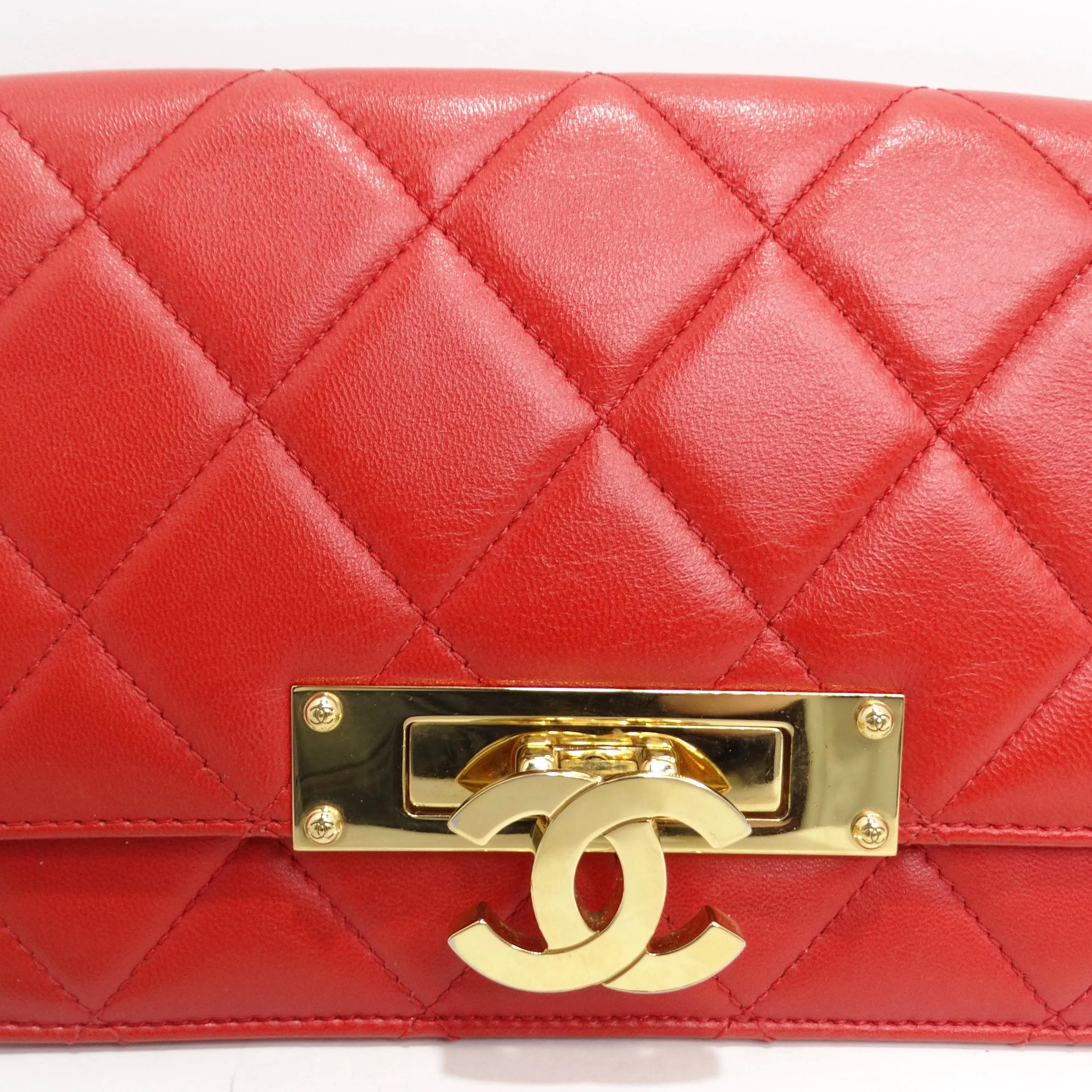 Chanel Lambskin Quilted Golden Class Wallet on Chain Red