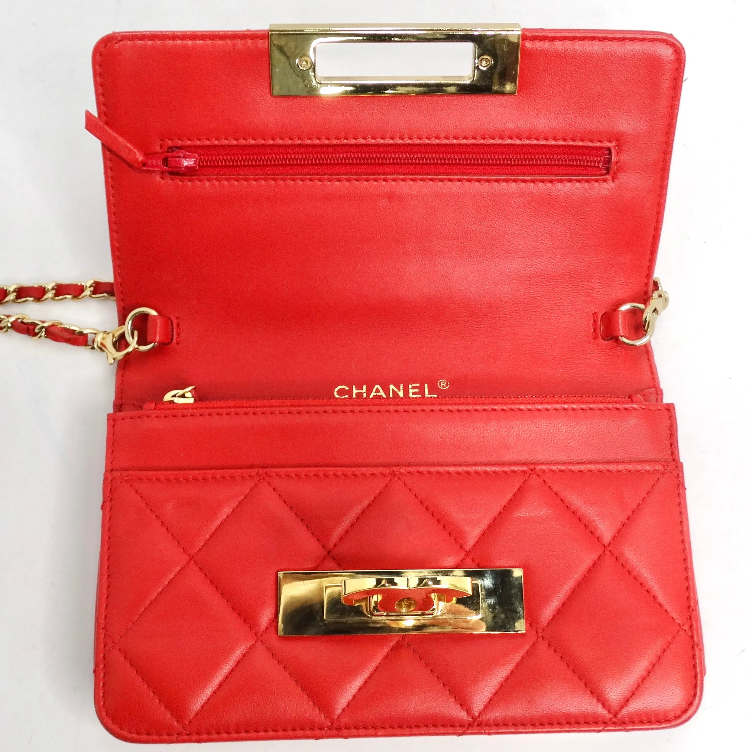 Chanel Lambskin Quilted Golden Class Wallet on Chain Red
