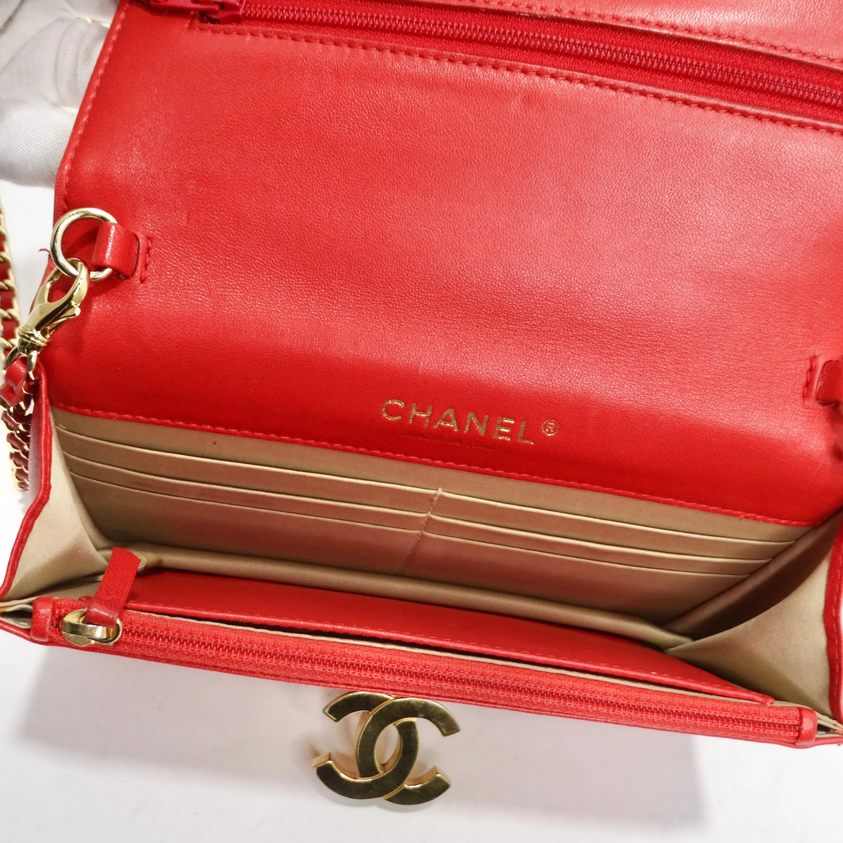 Chanel Lambskin Quilted Golden Class Wallet on Chain Red