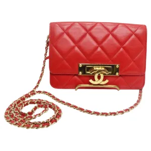 Chanel Lambskin Quilted Golden Class Wallet on Chain Red