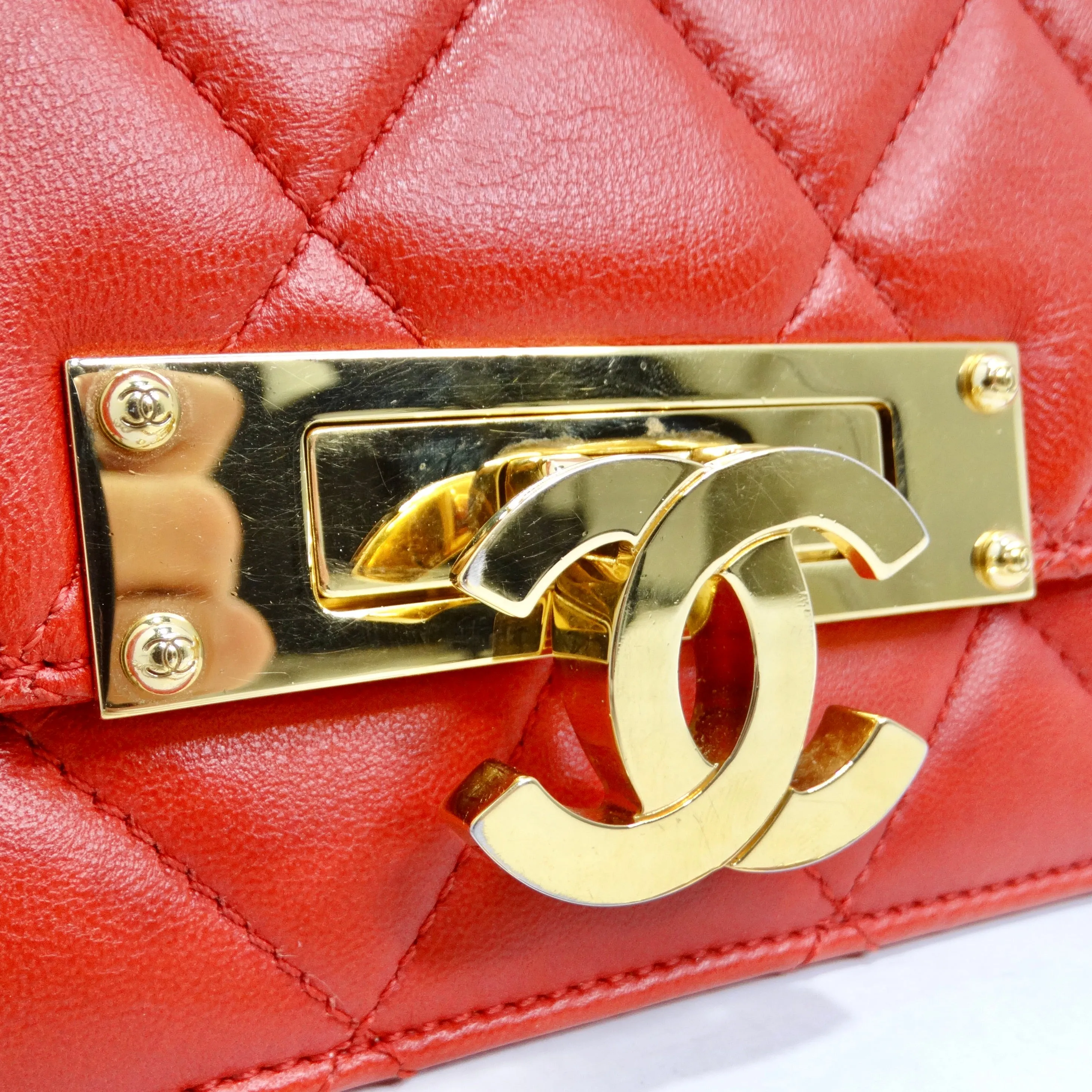 Chanel Lambskin Quilted Golden Class Wallet on Chain Red