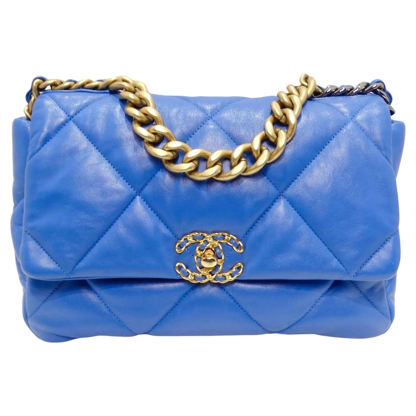 Chanel Lambskin Quilted Medium 19 Flap Bag Blue